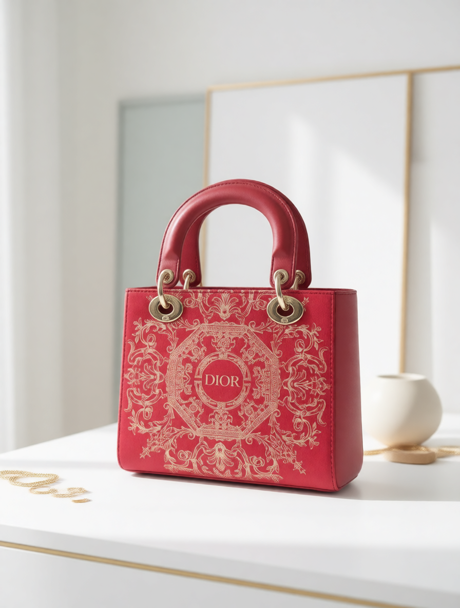 Opulent Red Revival: Dior Dust Bag Upcycled into a Lady Dior-Inspired Handbag