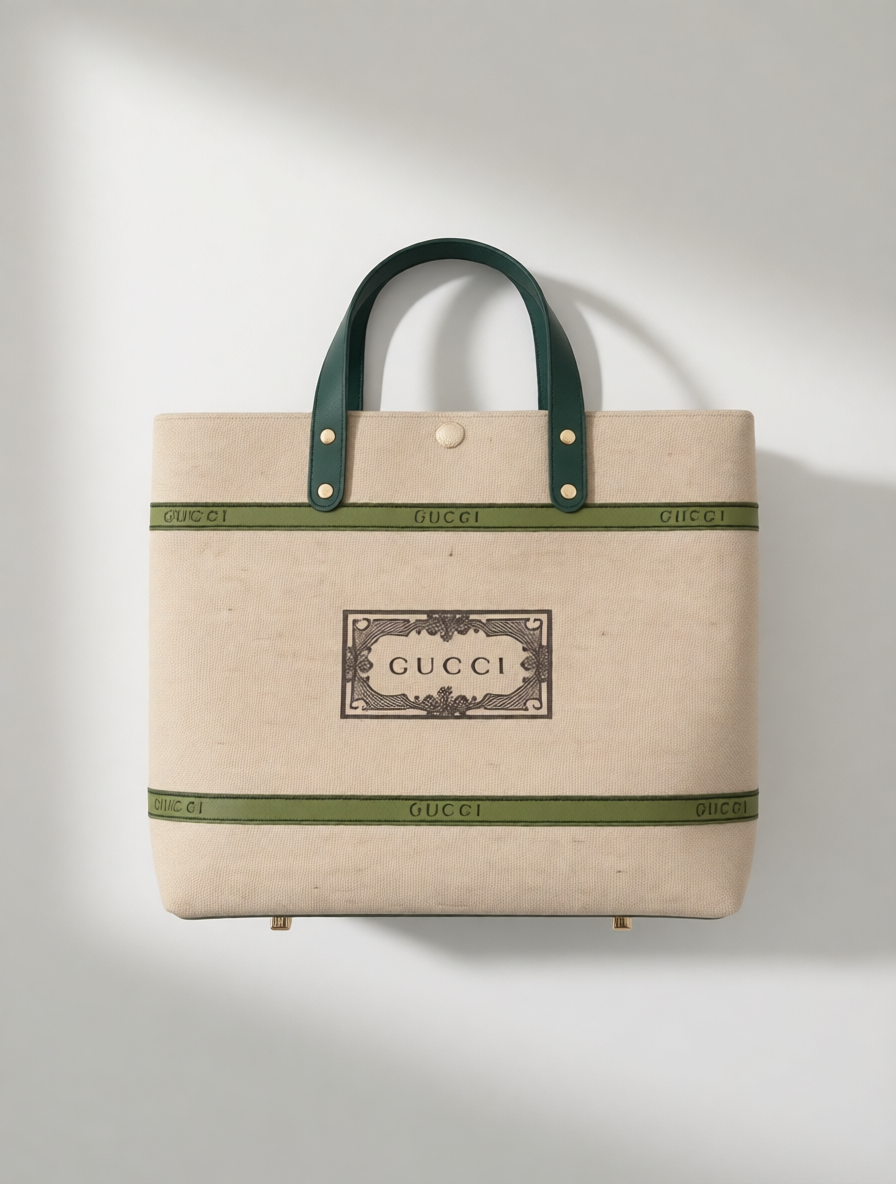 Upcycled Gucci Dust Bag Tote Bag with Green Handles