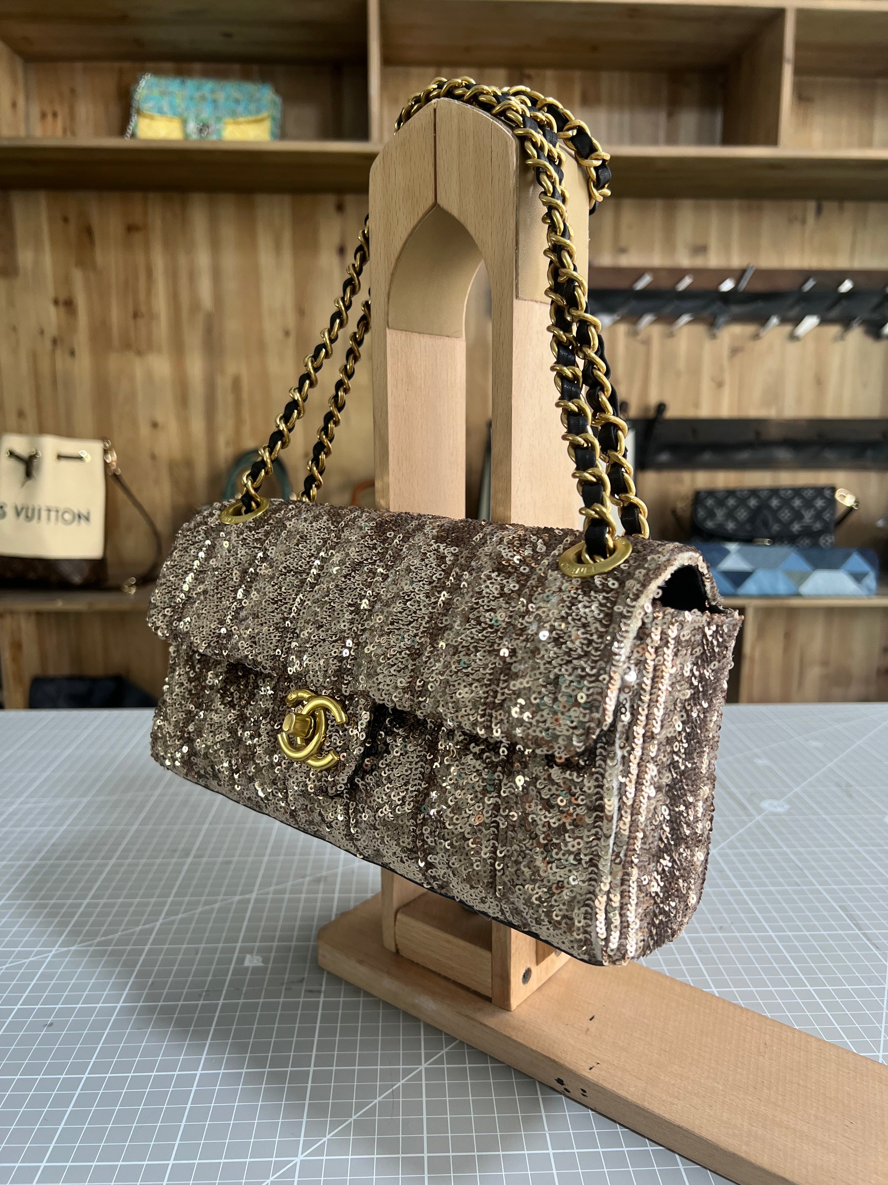 Sequined Fabric Upcycled Chanel-style Bag: A Glamorous Fashion Statement