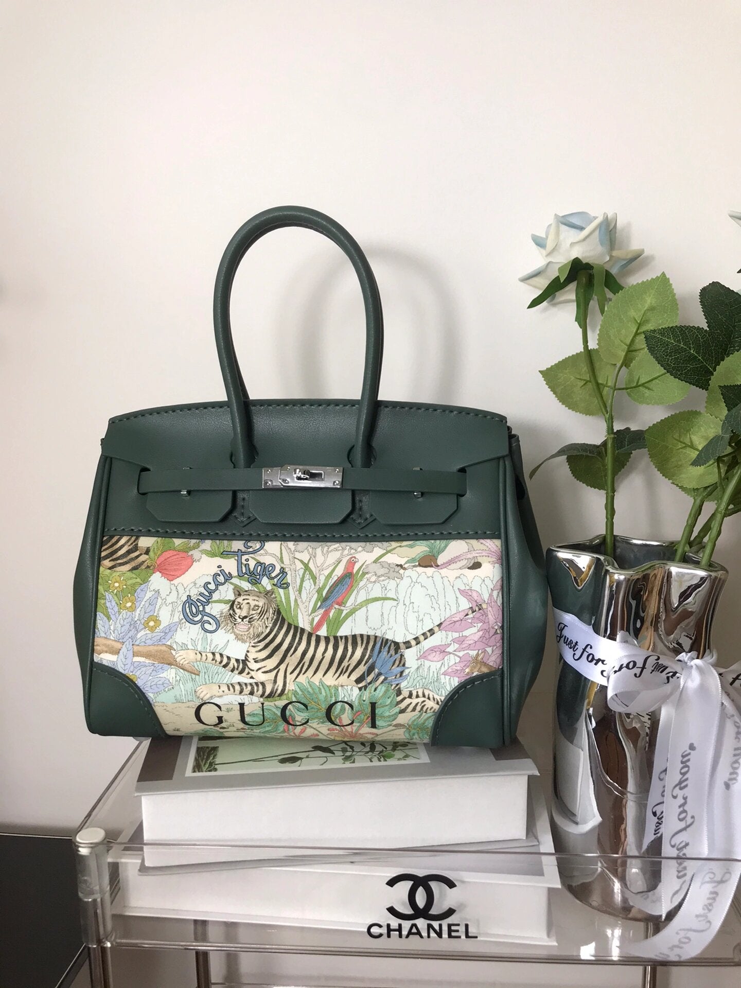 Upcycled Green Gucci Dust Bag Birkin-Style Bag