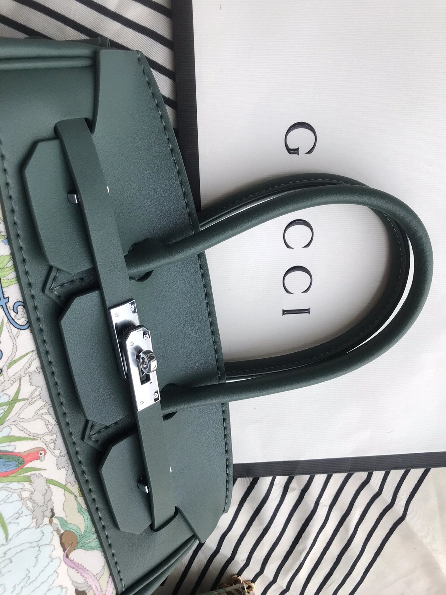 Upcycled Green Gucci Dust Bag Birkin-Style Bag