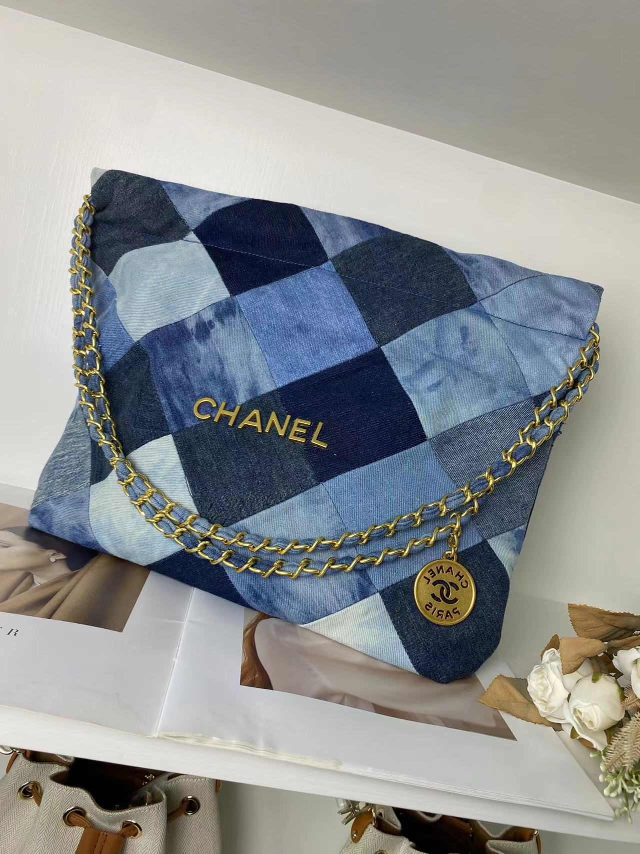 Chanel-Style Denim Patchwork Trash Bag