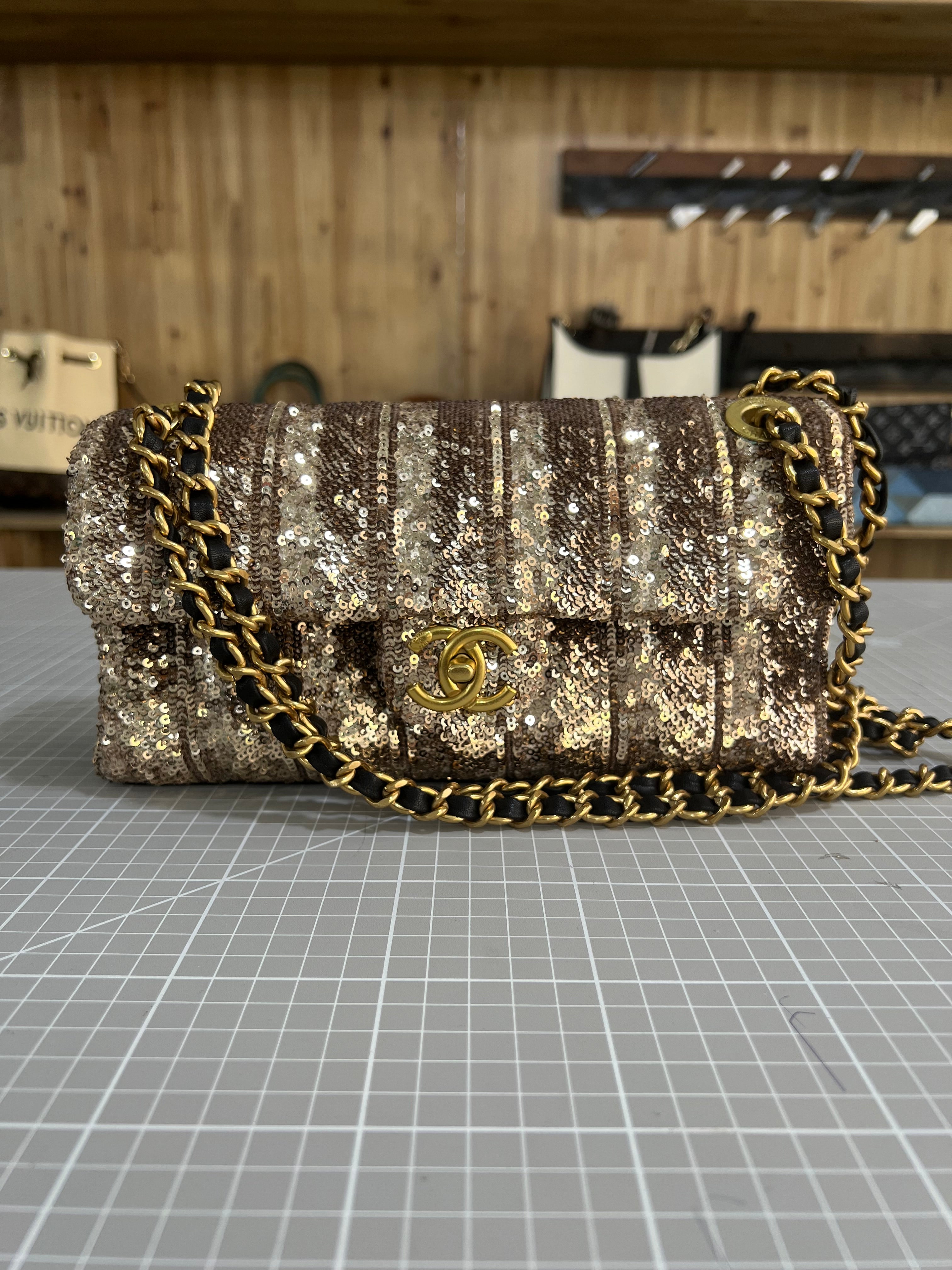 Sequined Fabric Upcycled Chanel-style Bag: A Glamorous Fashion Statement