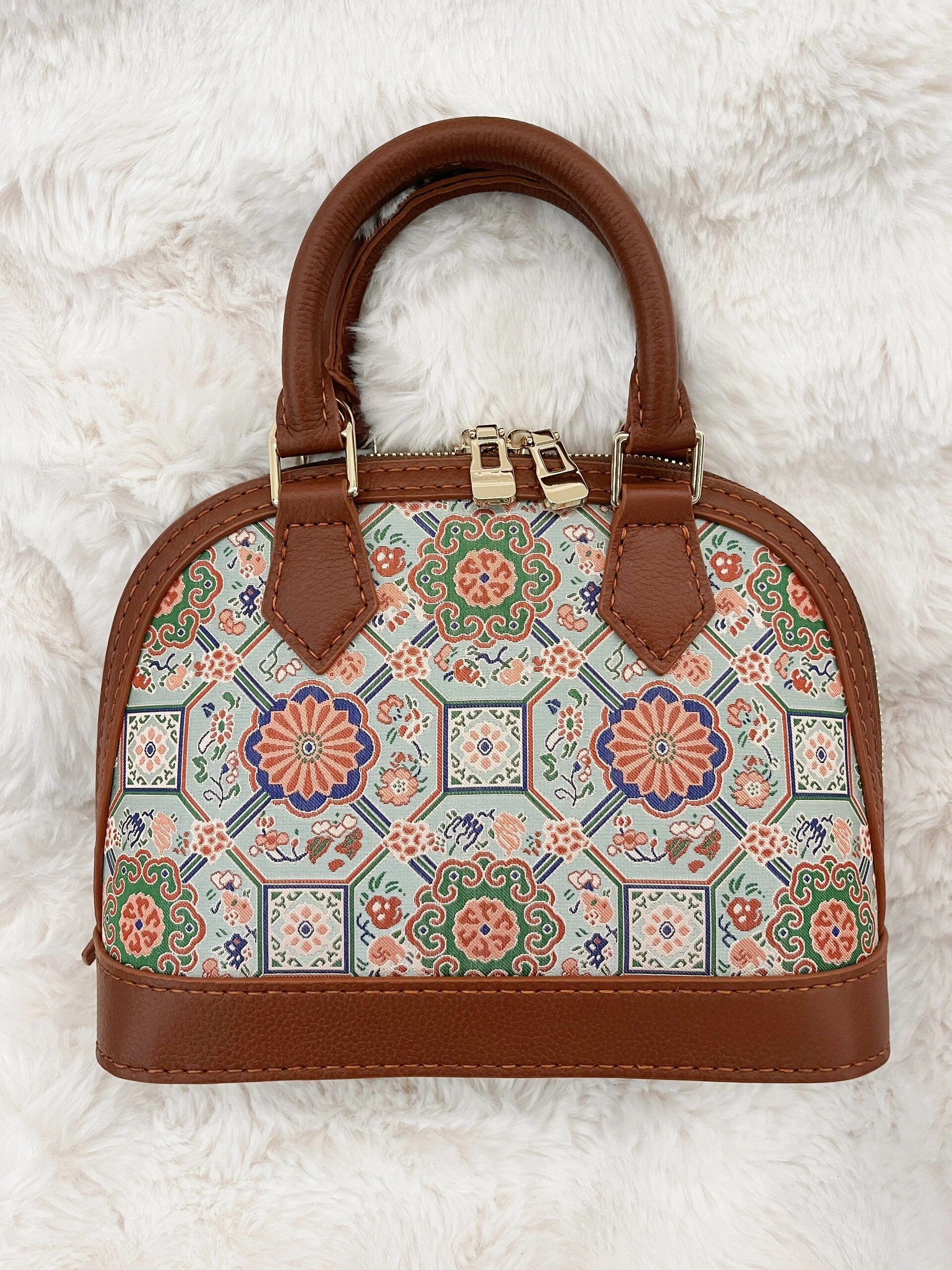 Kaleidoscope of Elegance - Shangjiukai Pastel Floral Brocade Shell Handbag