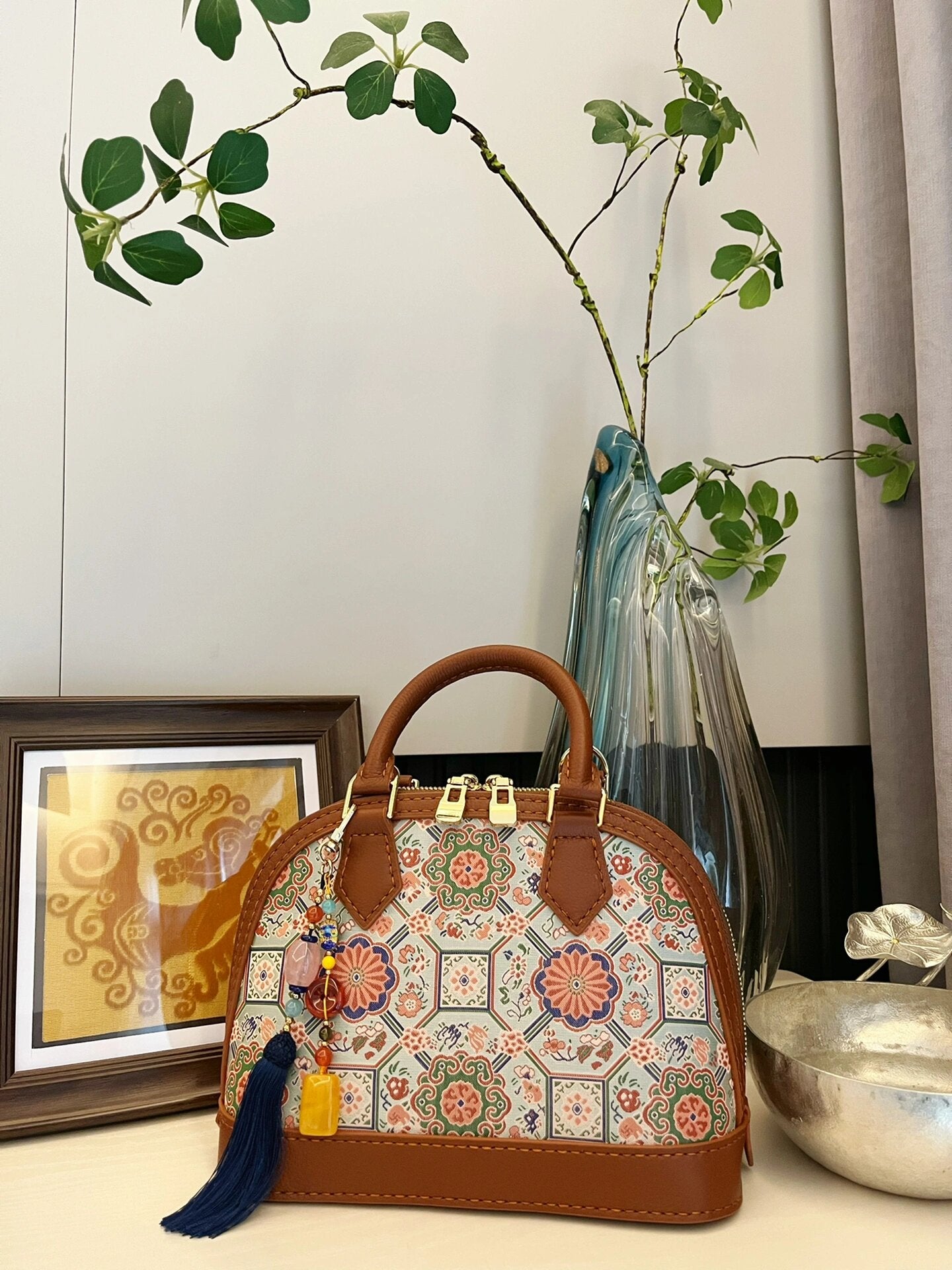 Kaleidoscope of Elegance - Shangjiukai Pastel Floral Brocade Shell Handbag