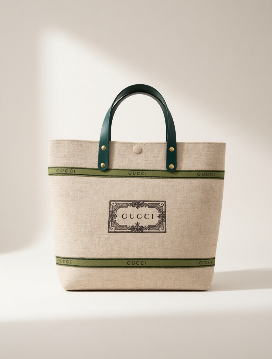 Upcycled Gucci Dust Bag Tote Bag with Green Handles
