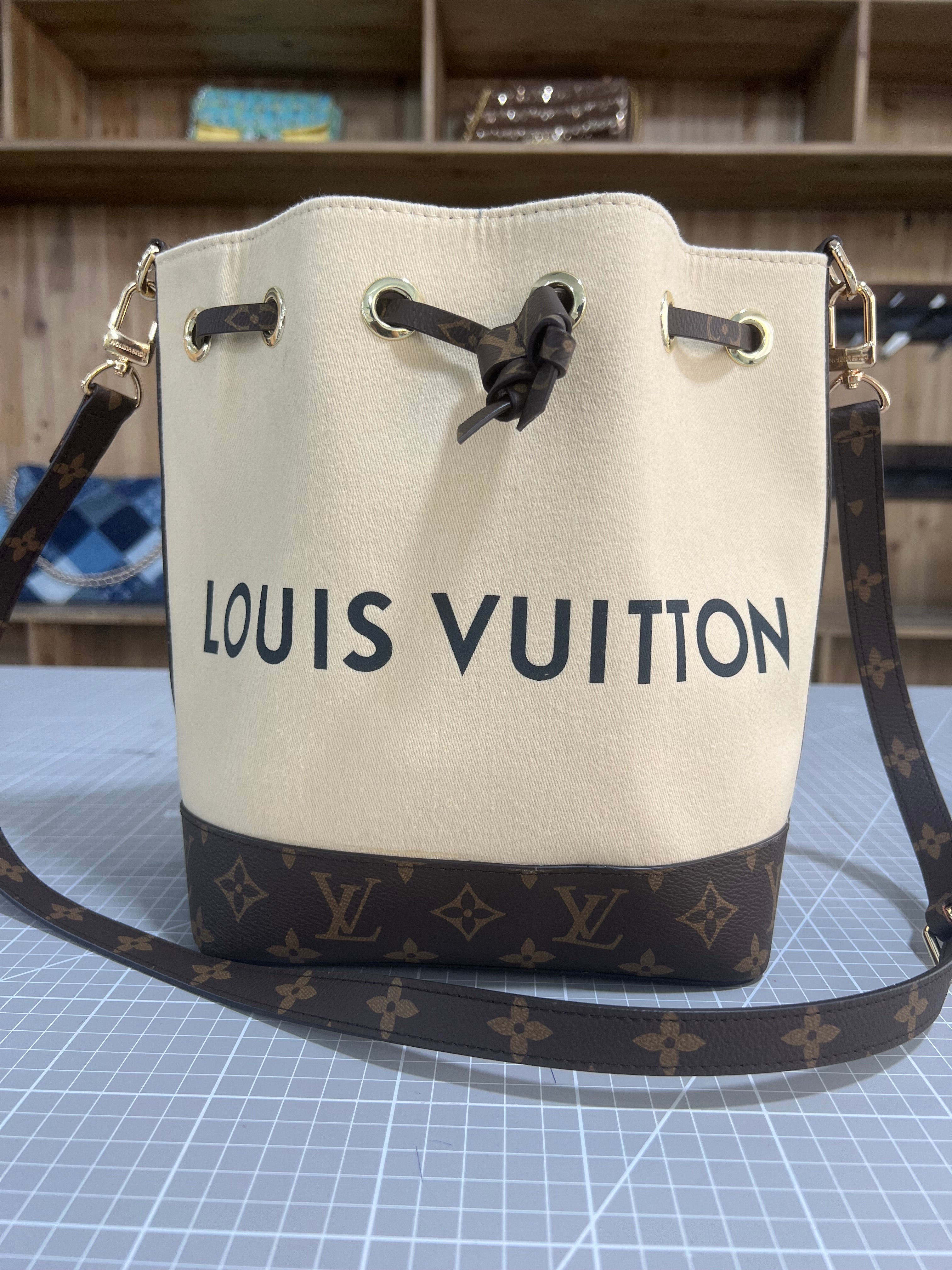 LV Dust Bag and Leather Upcycled Bucket Bag: A Fusion of Elegance and Practicality