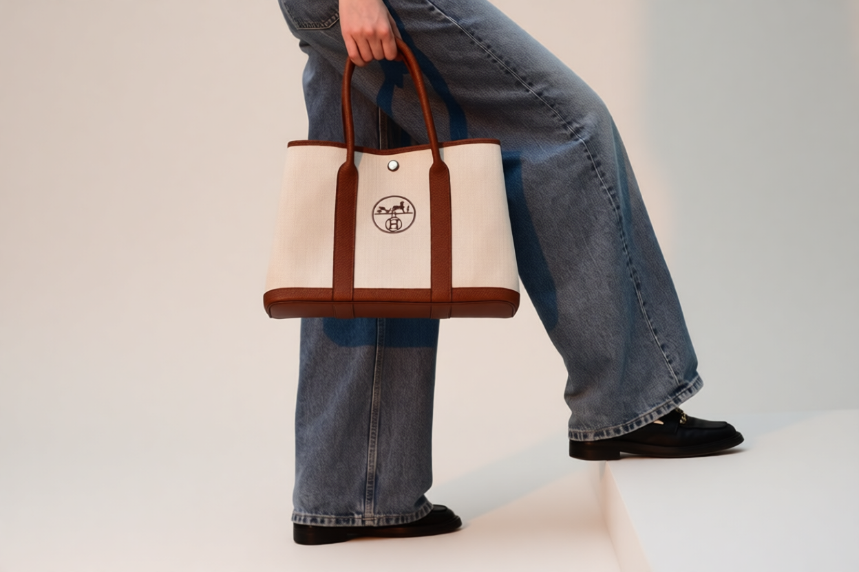 Upcycled Hermès Dust Bag Garden Party Bag 36-Brown