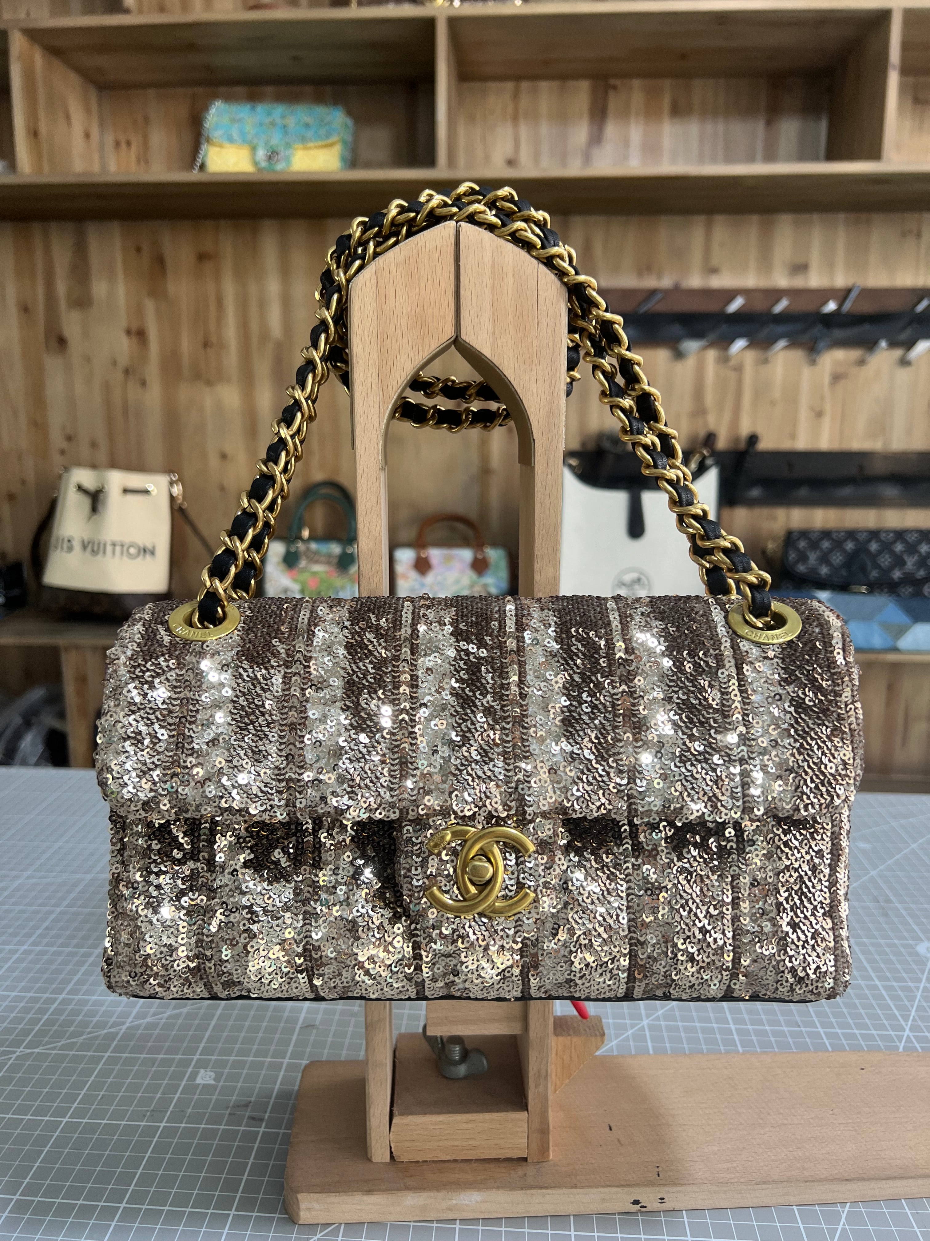 Sequined Fabric Upcycled Chanel-style Bag: A Glamorous Fashion Statement