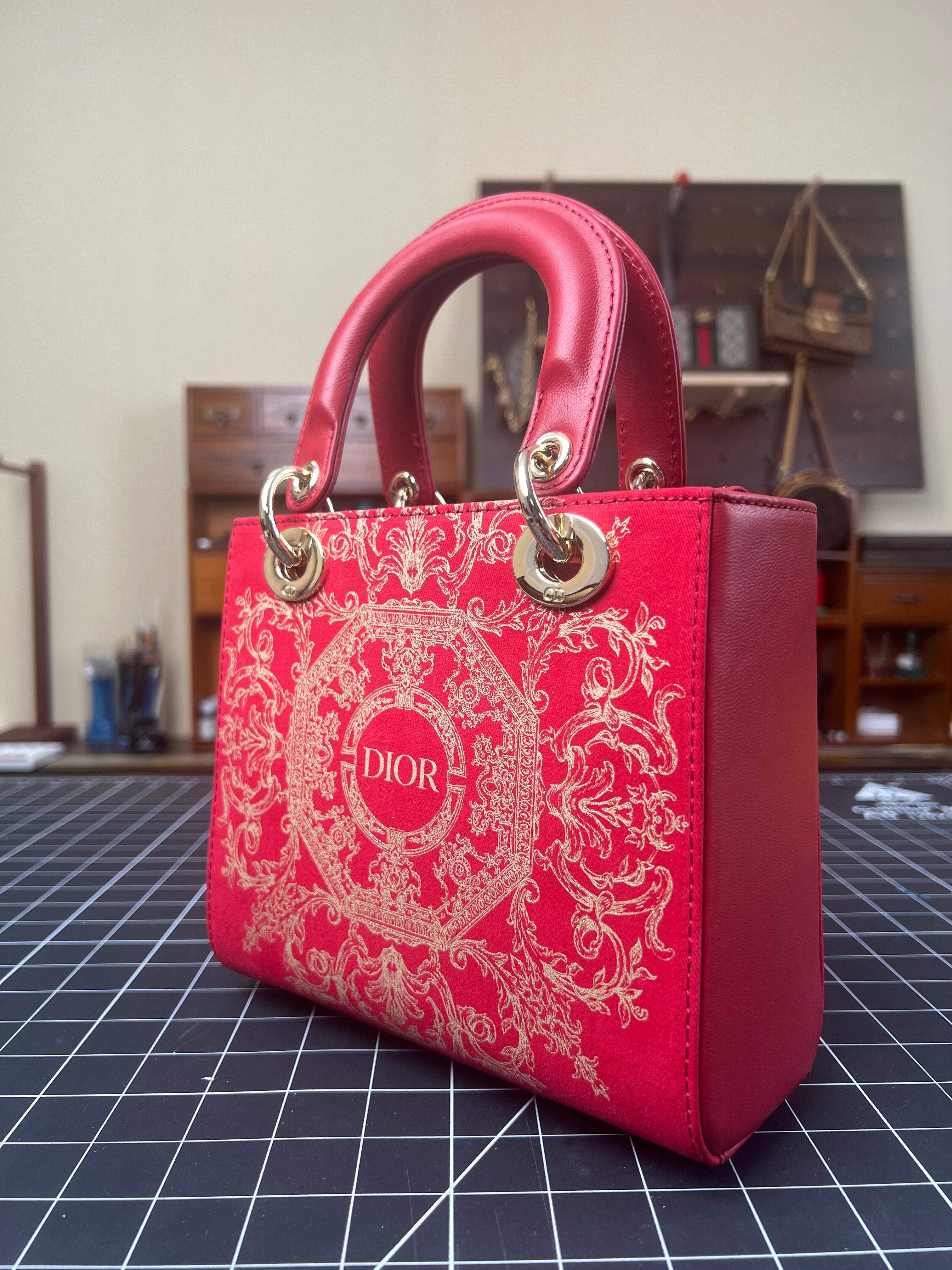 Opulent Red Revival: Dior Dust Bag Upcycled into a Lady Dior-Inspired Handbag