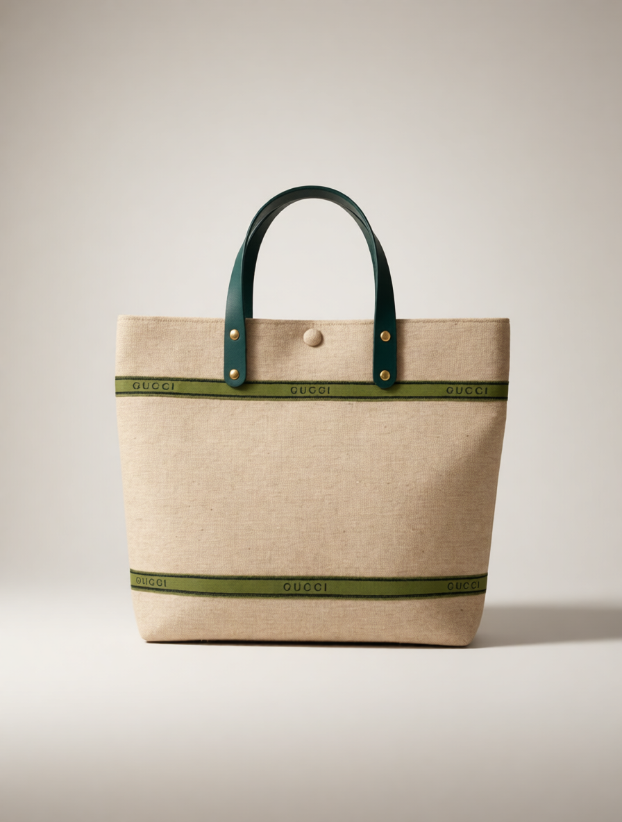 Upcycled Gucci Dust Bag Tote Bag with Green Handles
