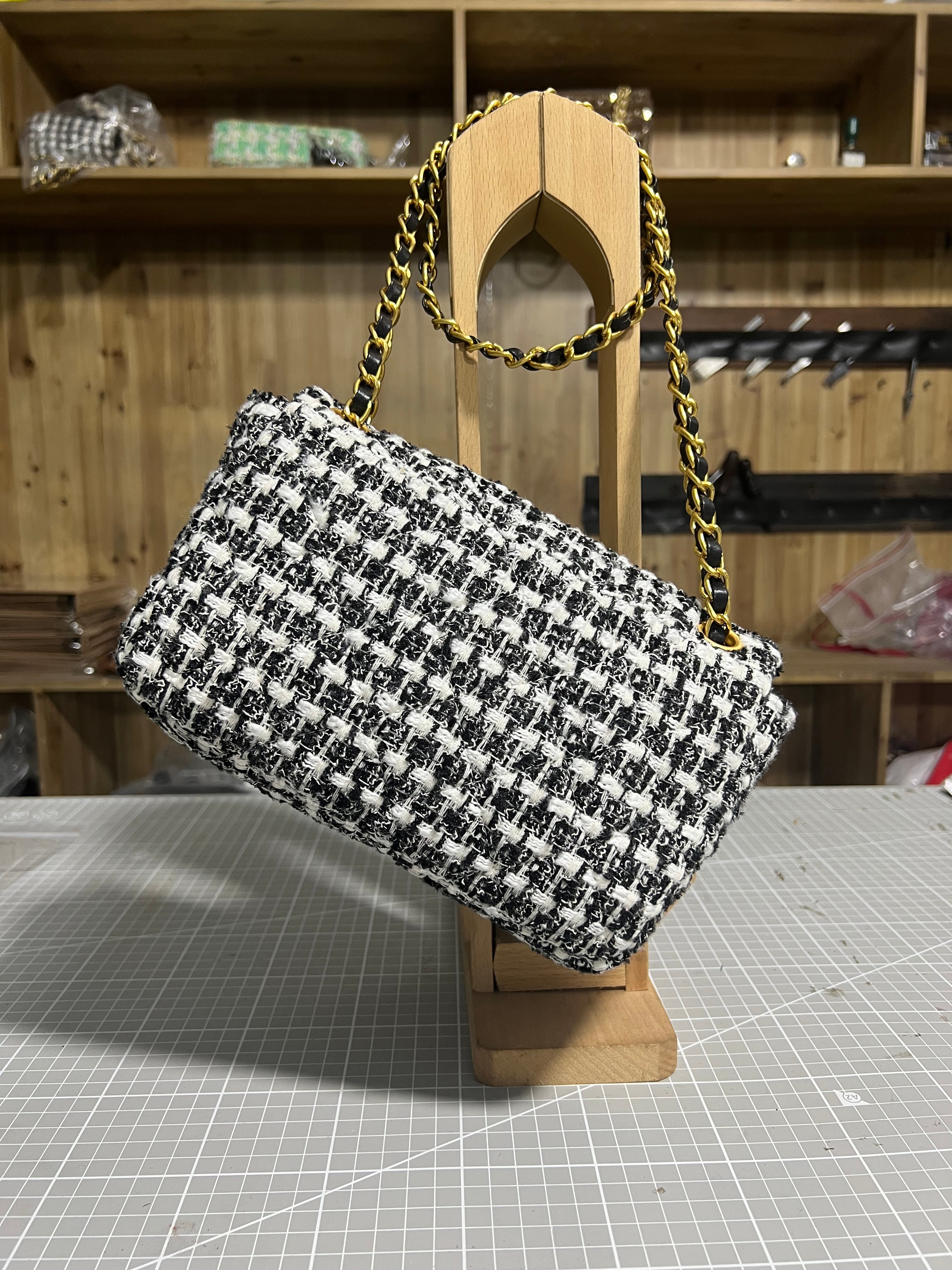 Chanel-Inspired Tweed Elegance: Upcycled Bag Crafted from Classic Tweed Fabric