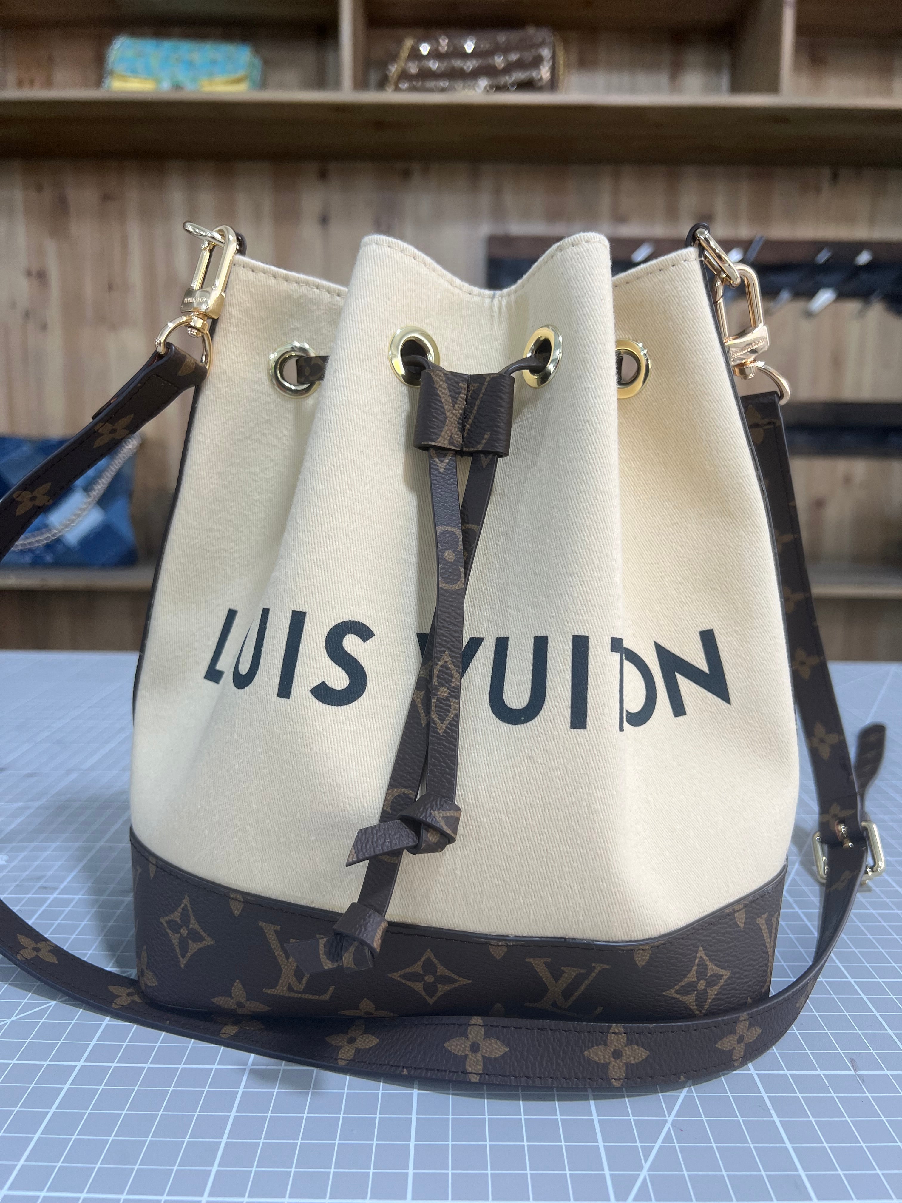 LV Dust Bag and Leather Upcycled Bucket Bag: A Fusion of Elegance and Practicality