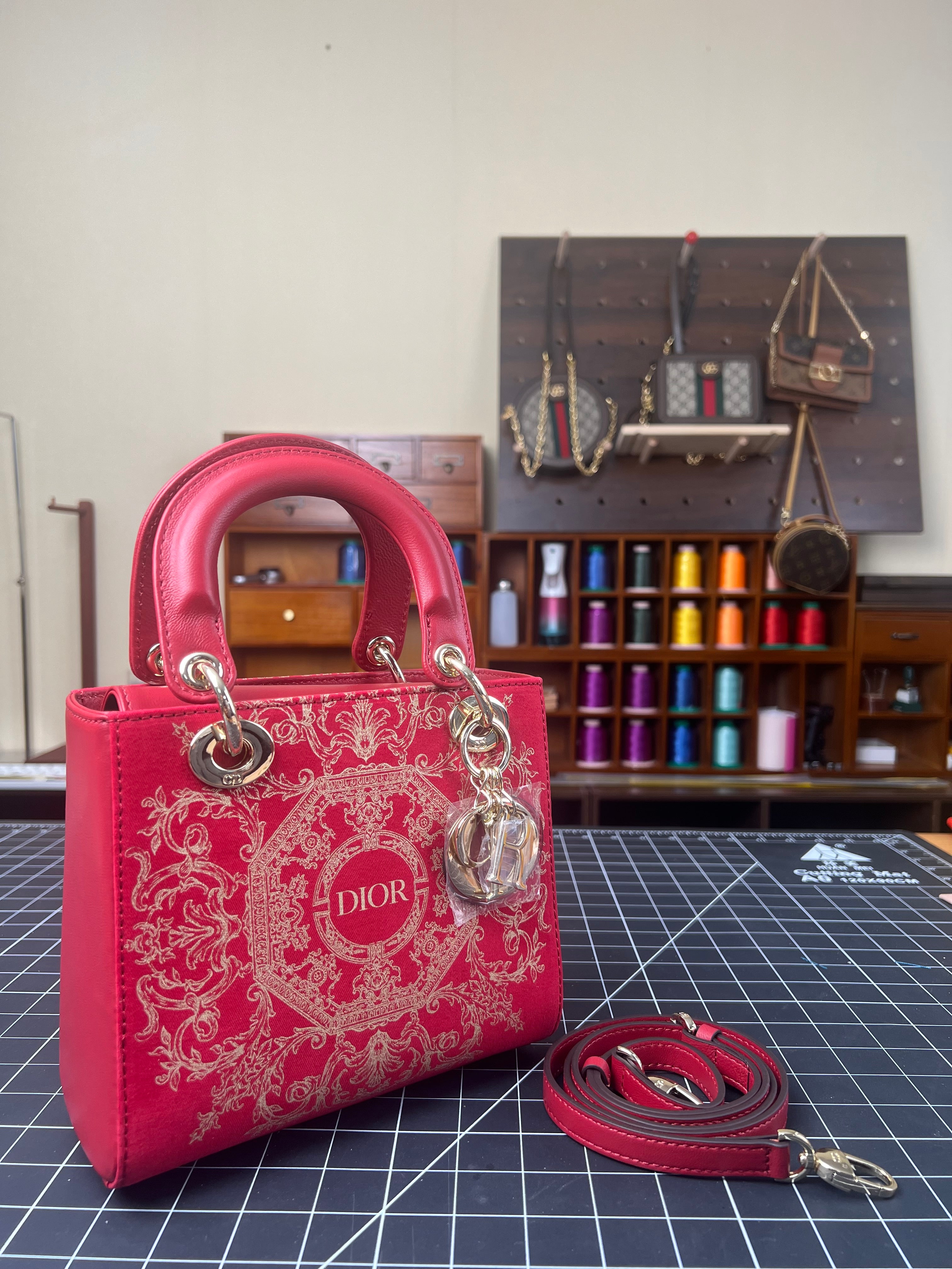 Opulent Red Revival: Dior Dust Bag Upcycled into a Lady Dior-Inspired Handbag