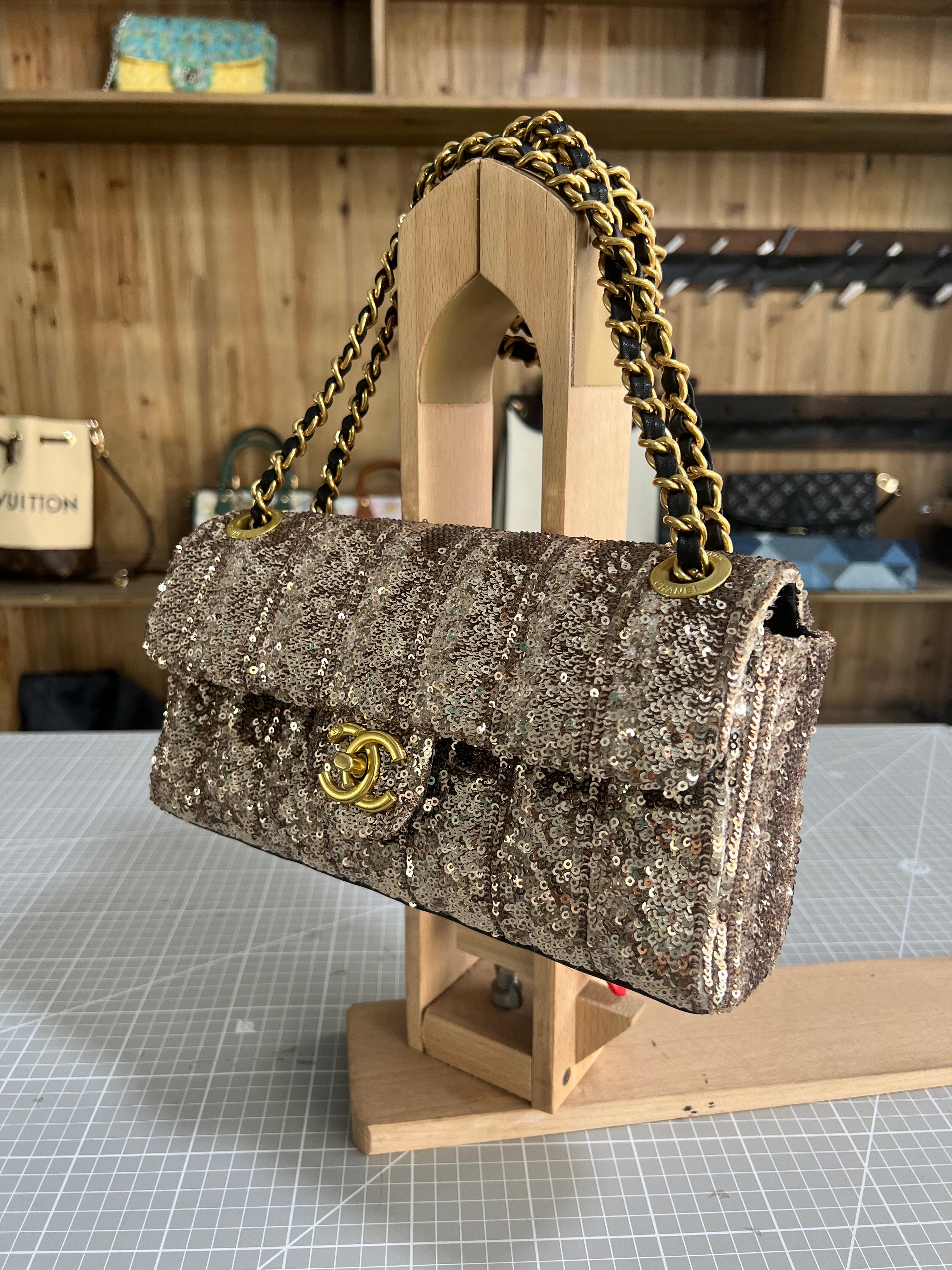 Sequined Fabric Upcycled Chanel-style Bag: A Glamorous Fashion Statement