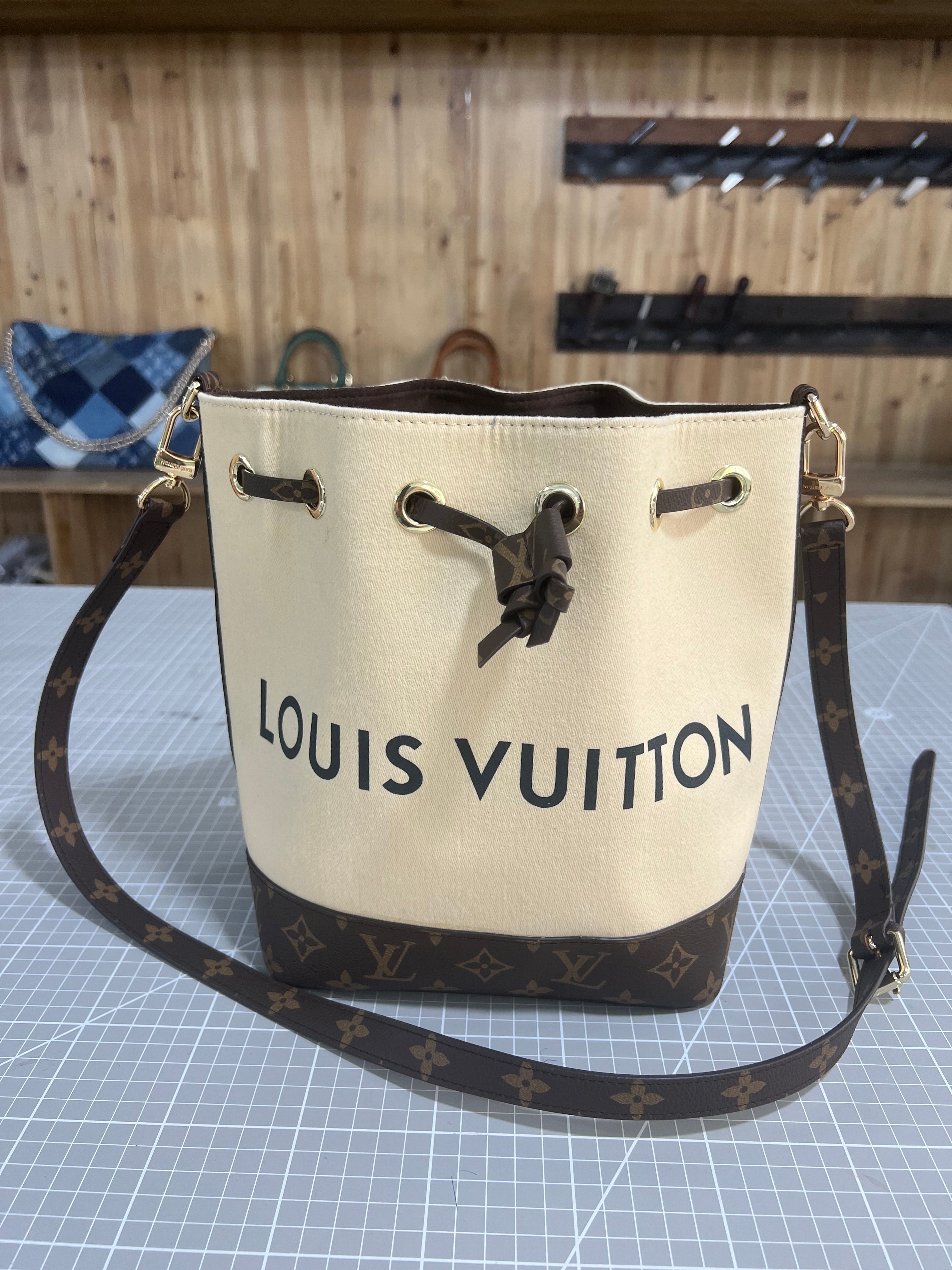 LV Dust Bag and Leather Upcycled Bucket Bag: A Fusion of Elegance and Practicality