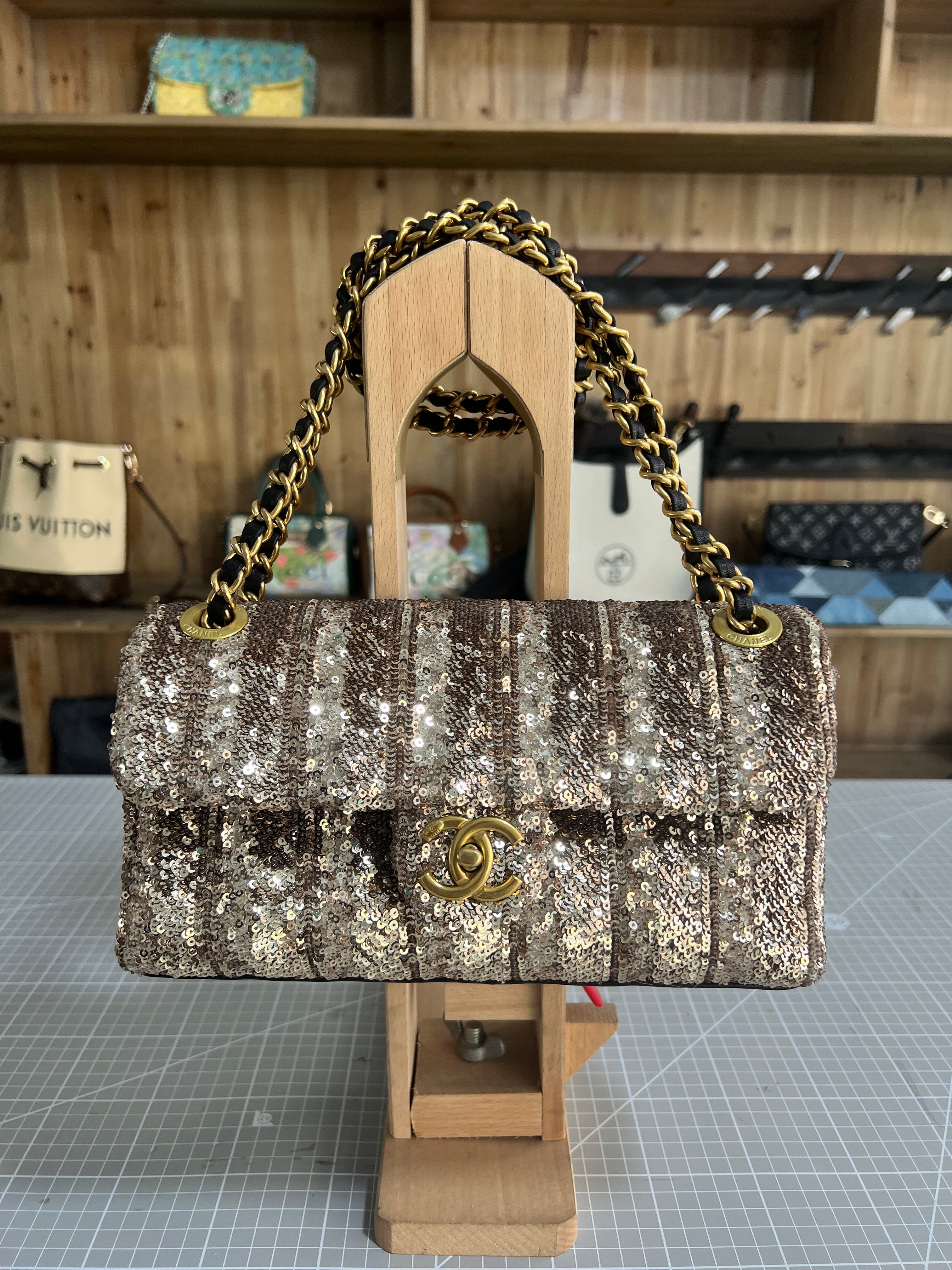 Sequined Fabric Upcycled Chanel-style Bag: A Glamorous Fashion Statement