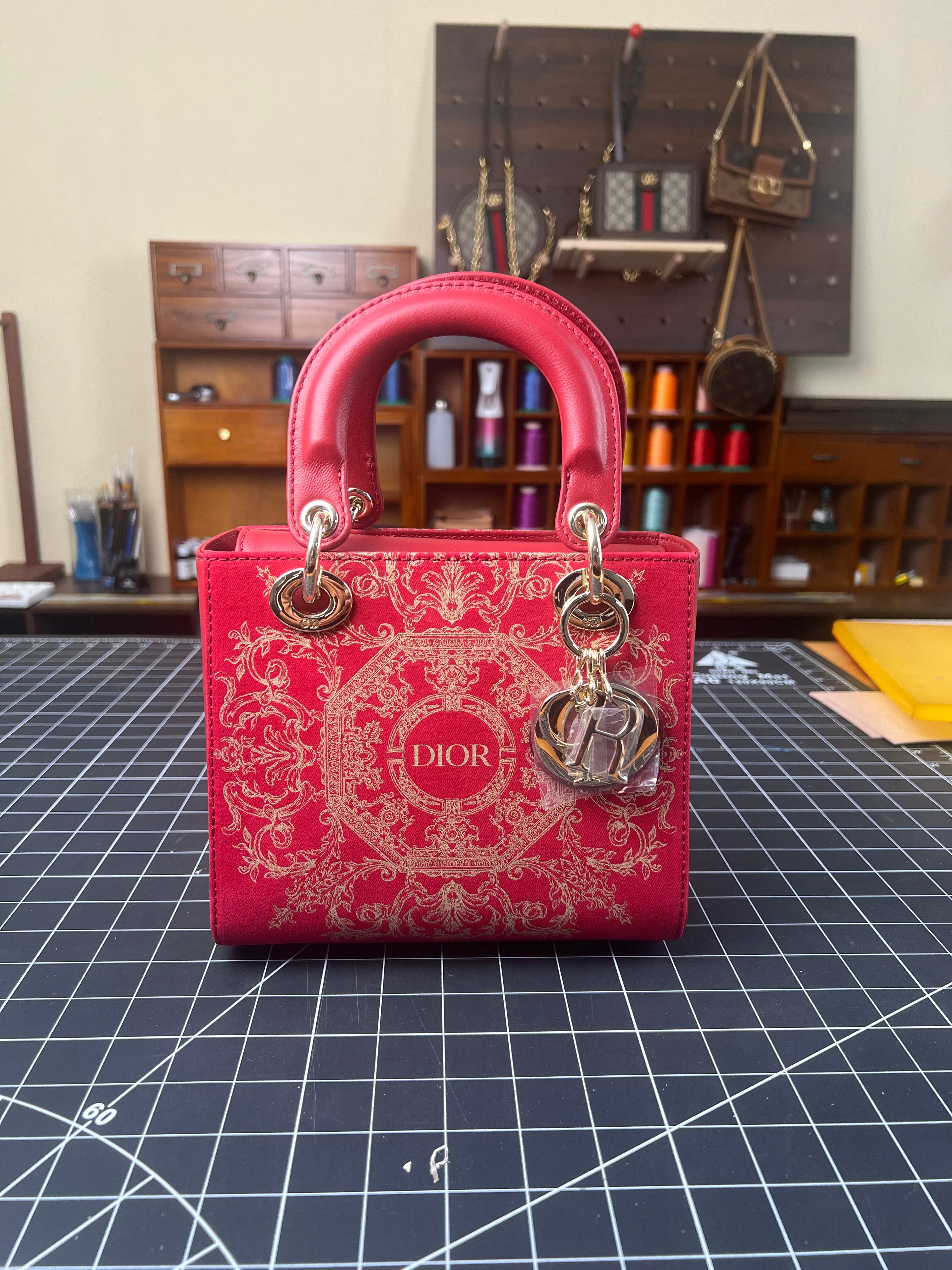 Opulent Red Revival: Dior Dust Bag Upcycled into a Lady Dior-Inspired Handbag