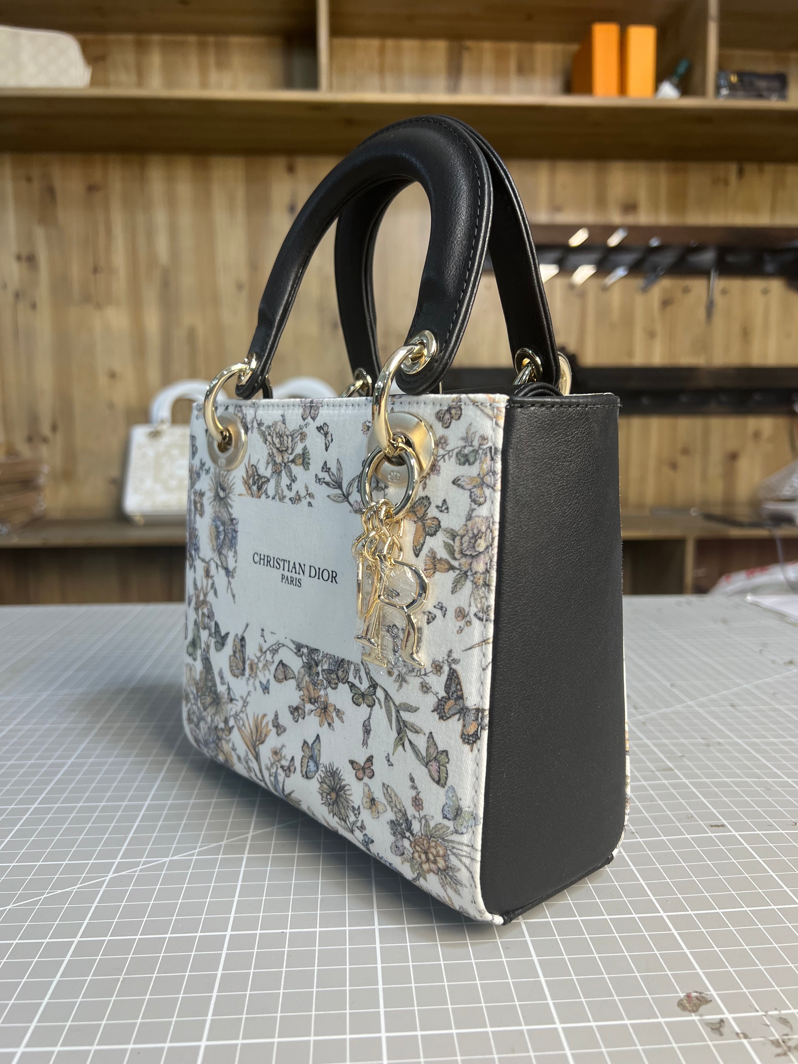 Upcycled Floral Elegance: Dior Dust Bag Transformed into a Lady Dior-Inspired Bag