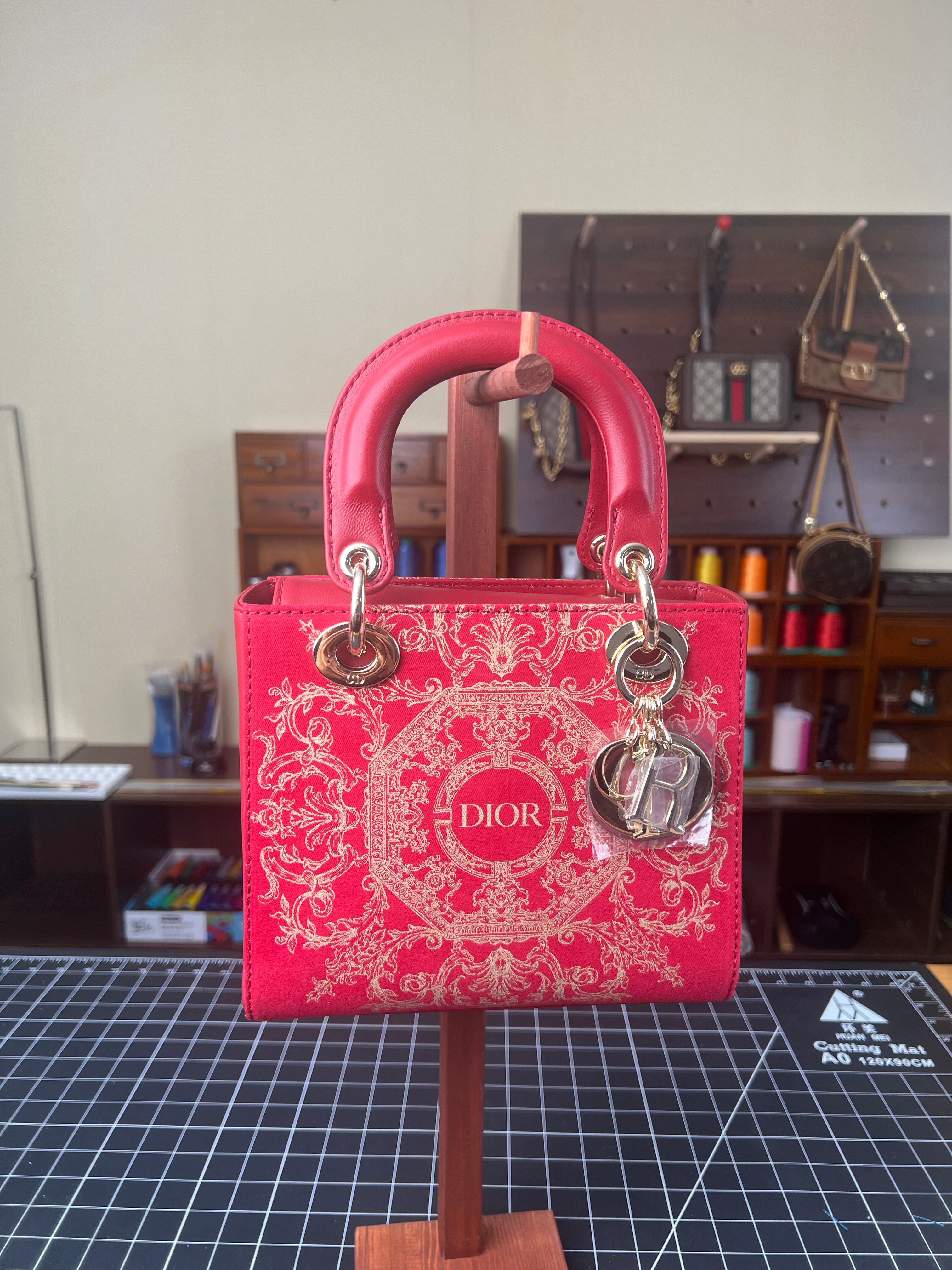 Opulent Red Revival: Dior Dust Bag Upcycled into a Lady Dior-Inspired Handbag