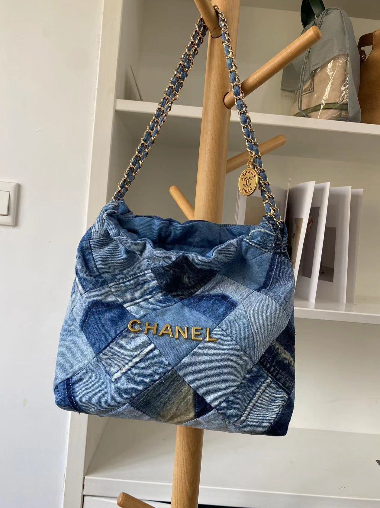 Chanel-Style Denim Patchwork Trash Bag