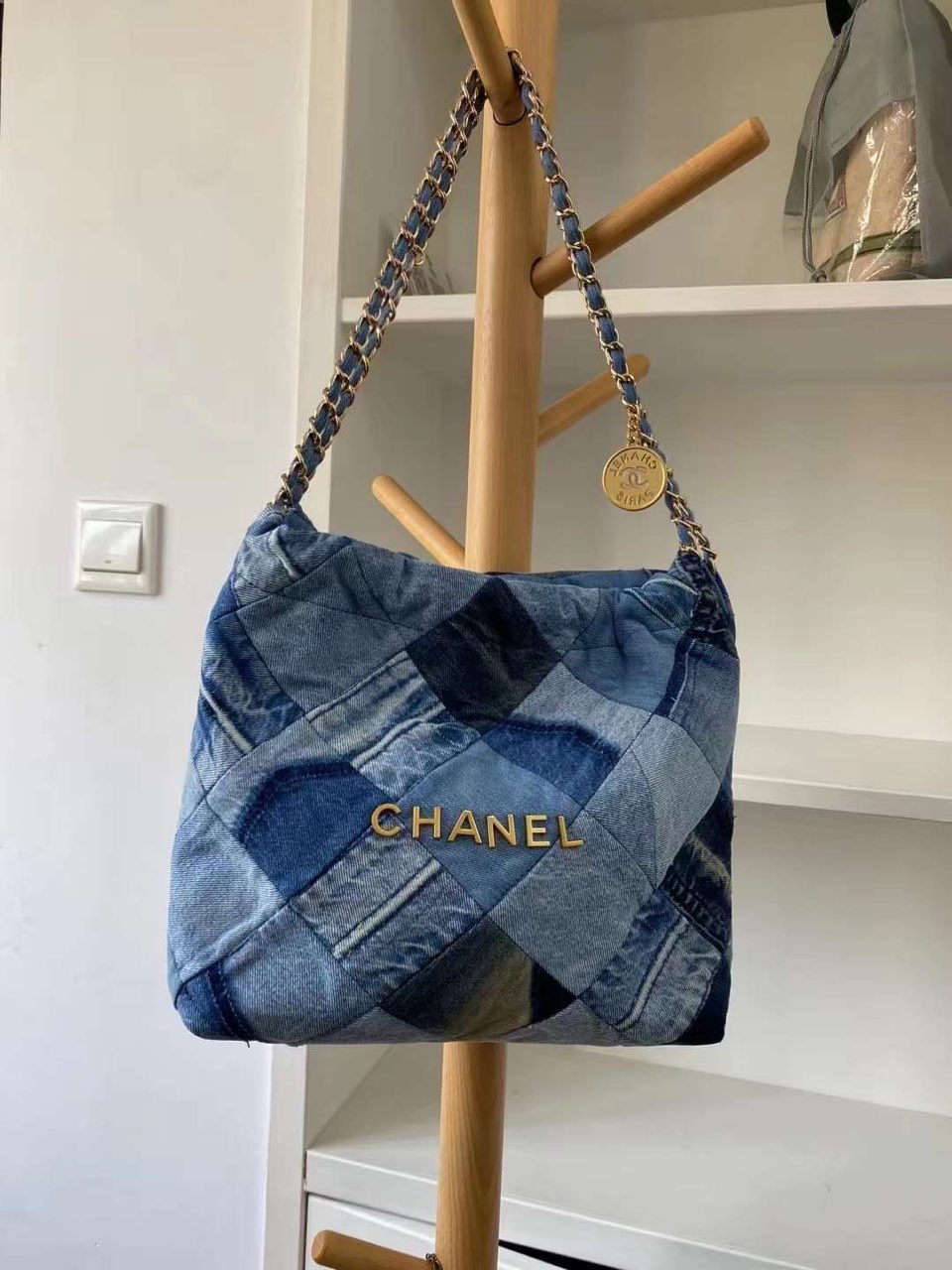 Chanel-Style Denim Patchwork Trash Bag