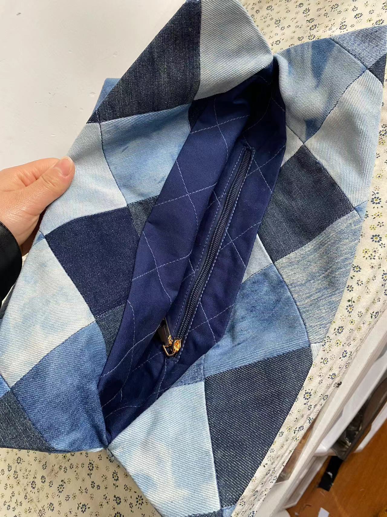 Chanel-Style Denim Patchwork Trash Bag