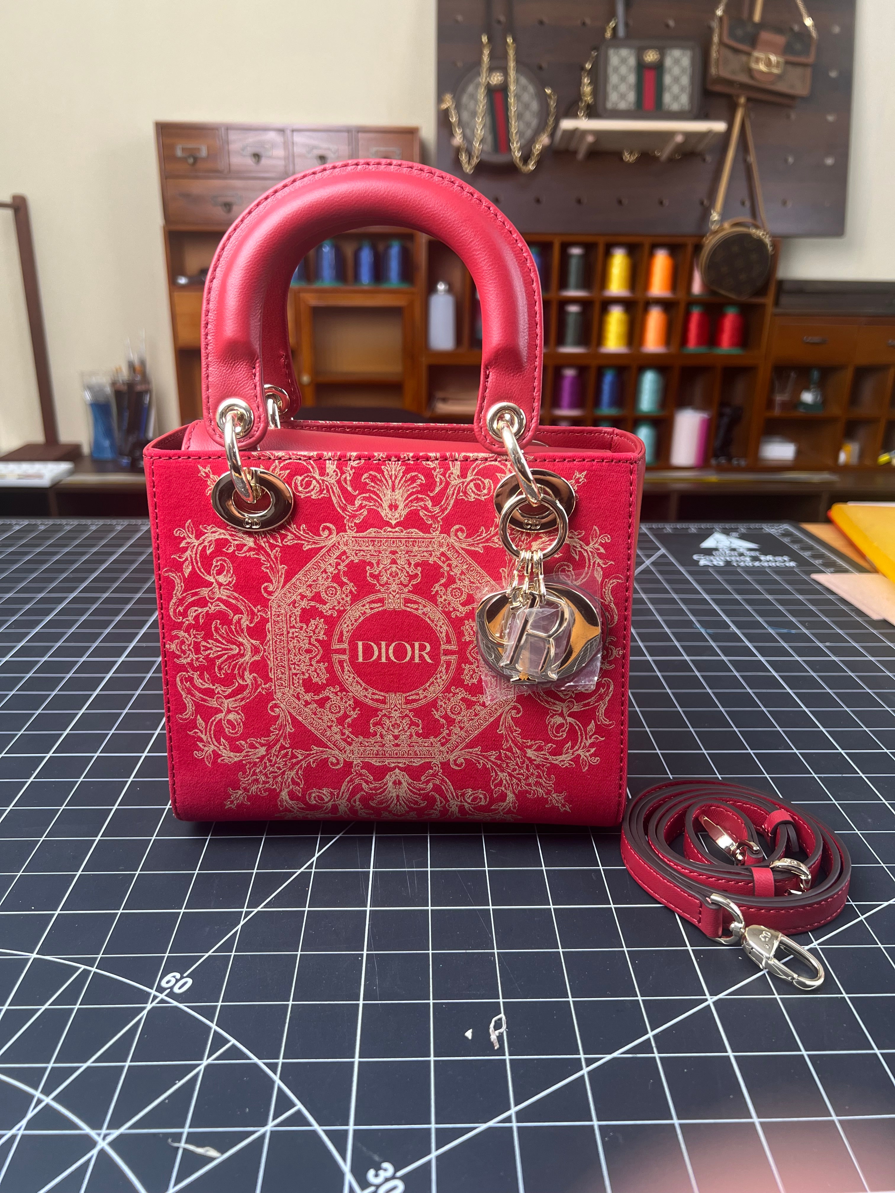 Opulent Red Revival: Dior Dust Bag Upcycled into a Lady Dior-Inspired Handbag