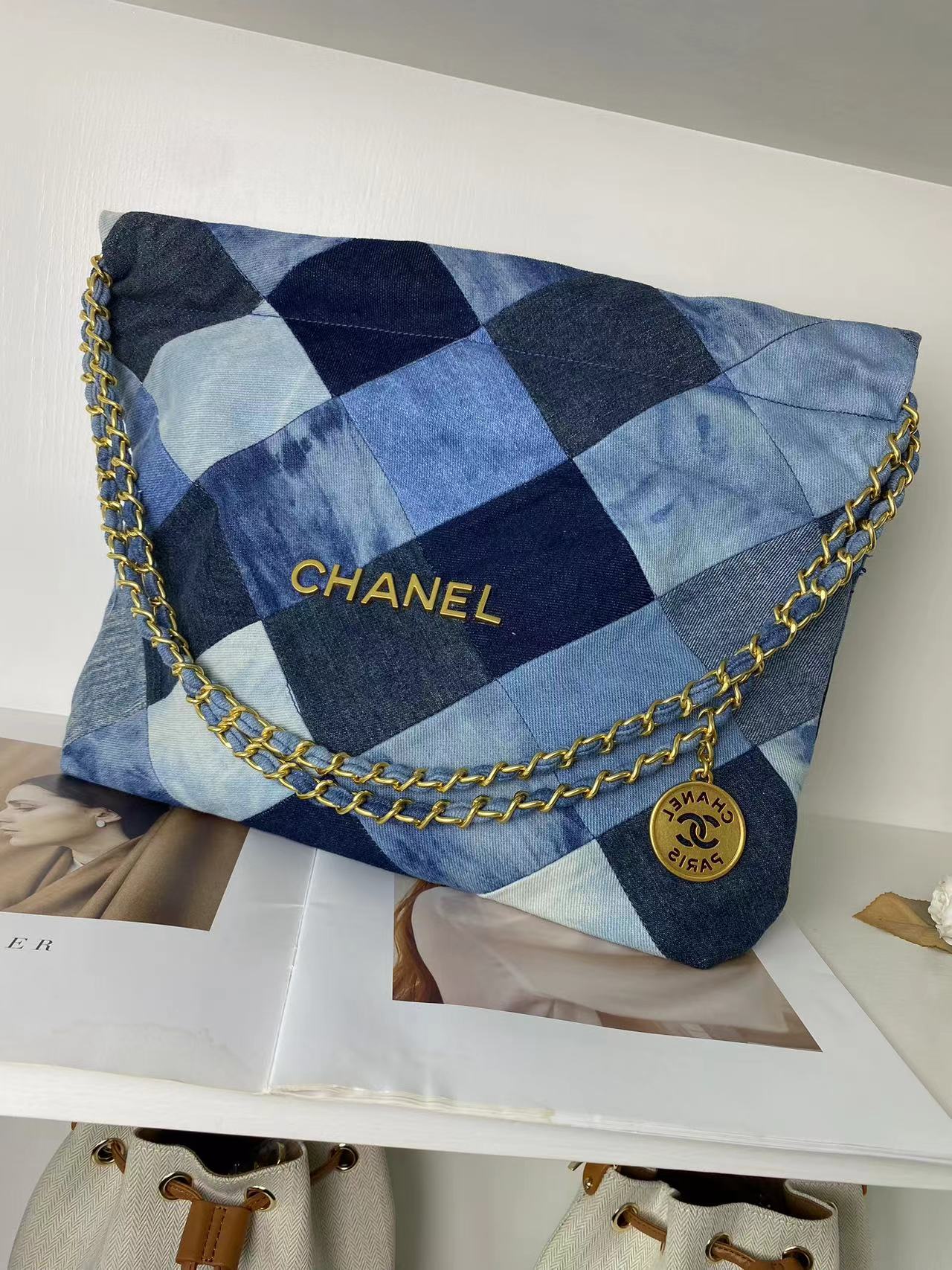 Chanel-Style Denim Patchwork Trash Bag