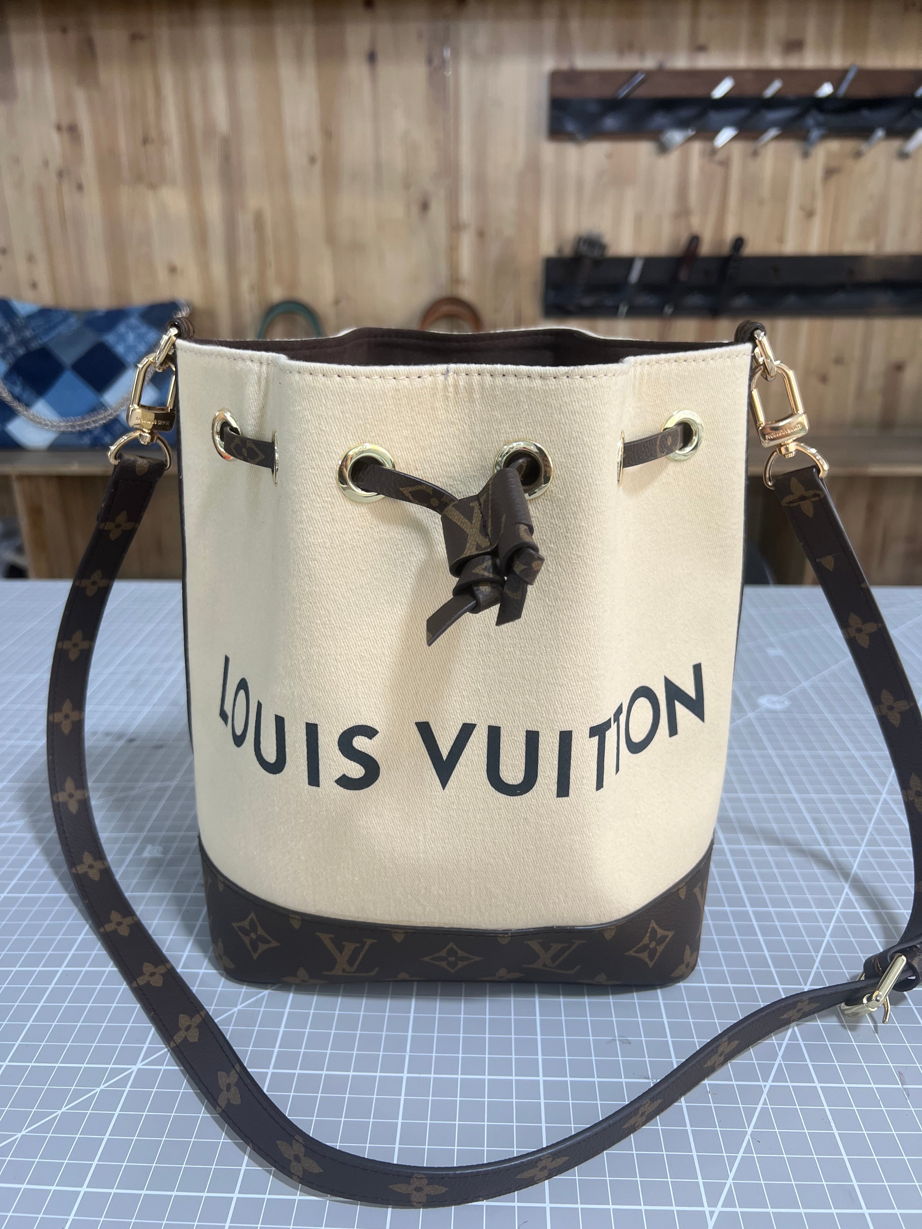 LV Dust Bag and Leather Upcycled Bucket Bag: A Fusion of Elegance and Practicality