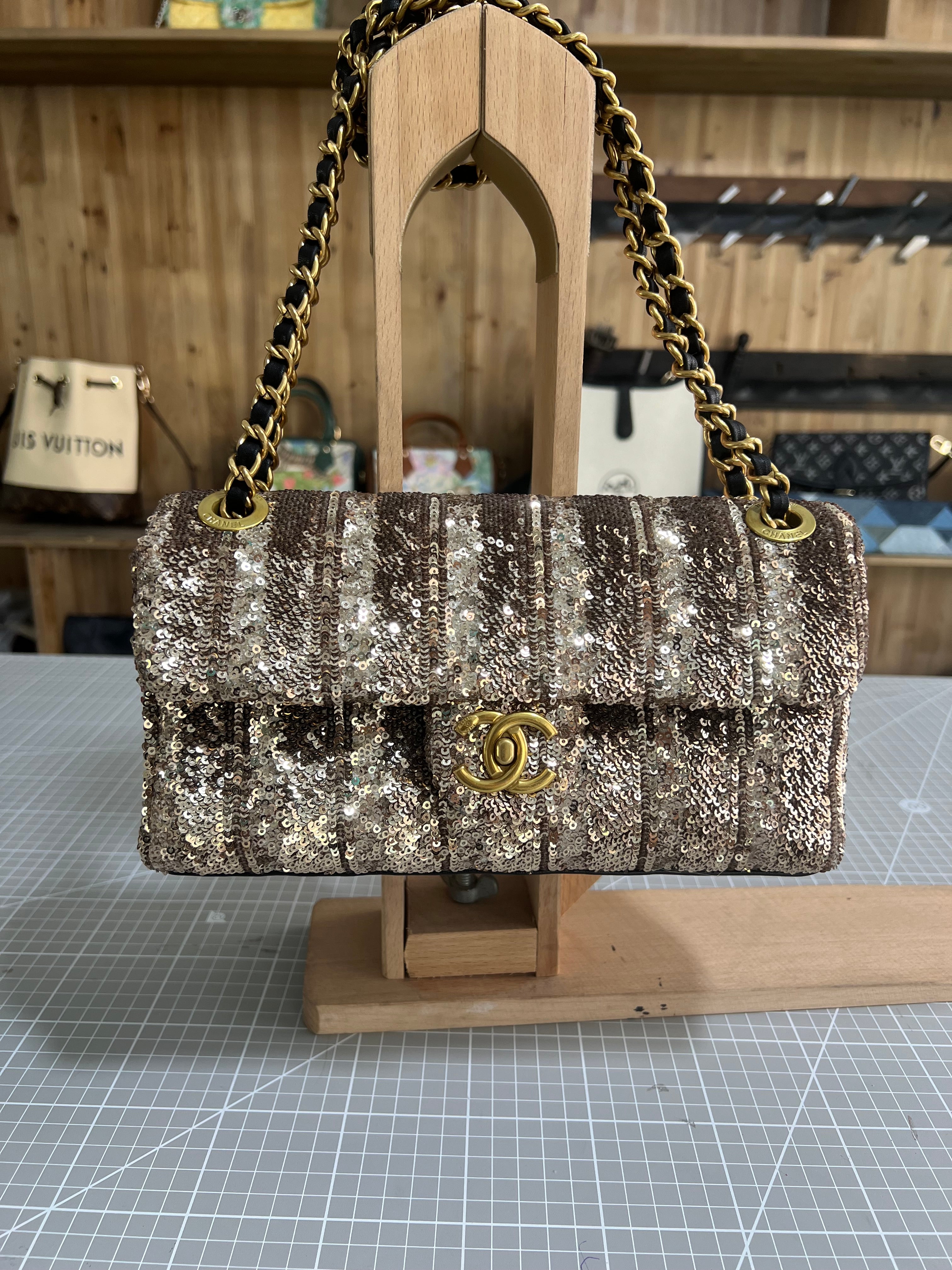 Sequined Fabric Upcycled Chanel-style Bag: A Glamorous Fashion Statement