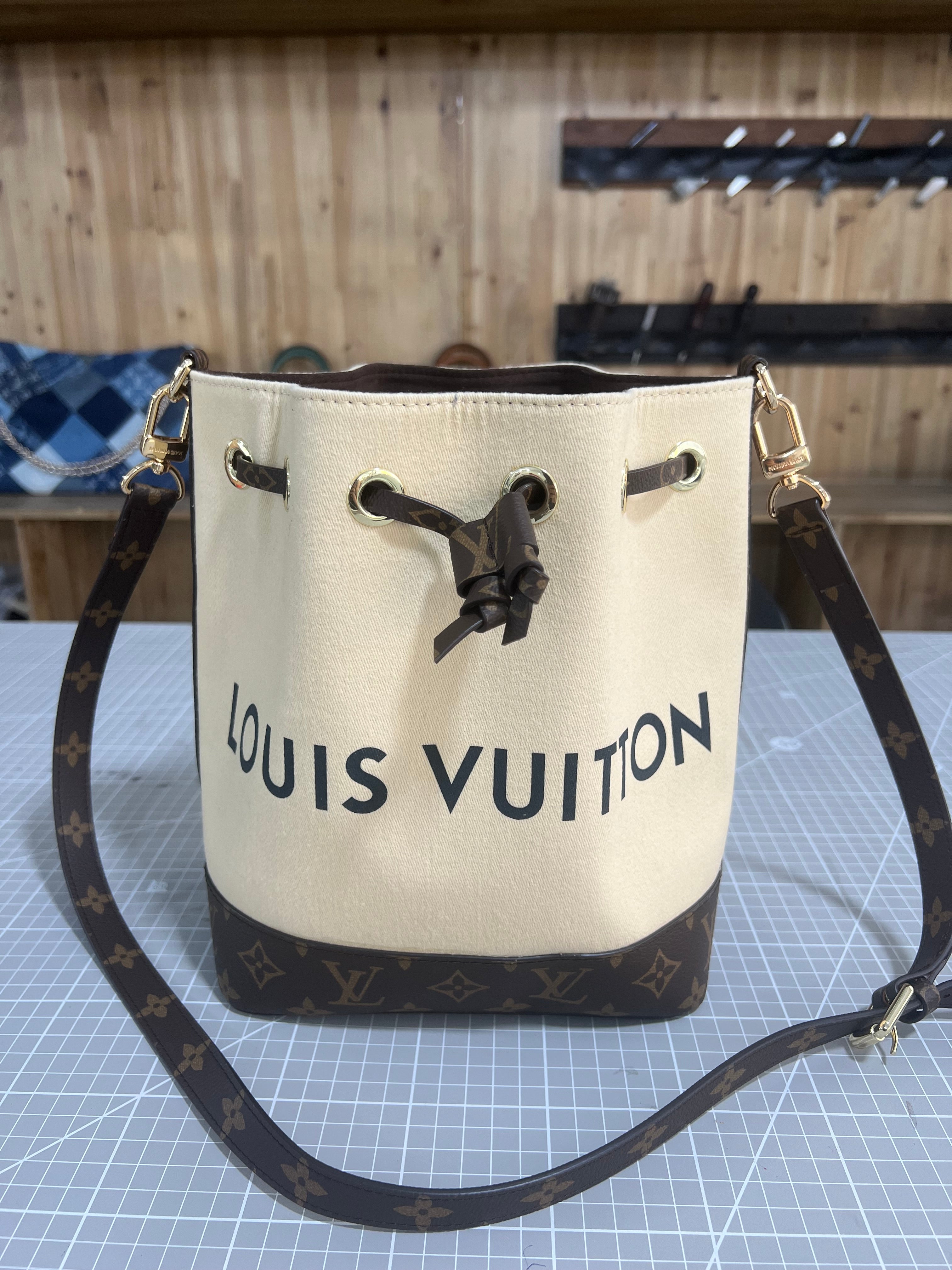 LV Dust Bag and Leather Upcycled Bucket Bag: A Fusion of Elegance and Practicality