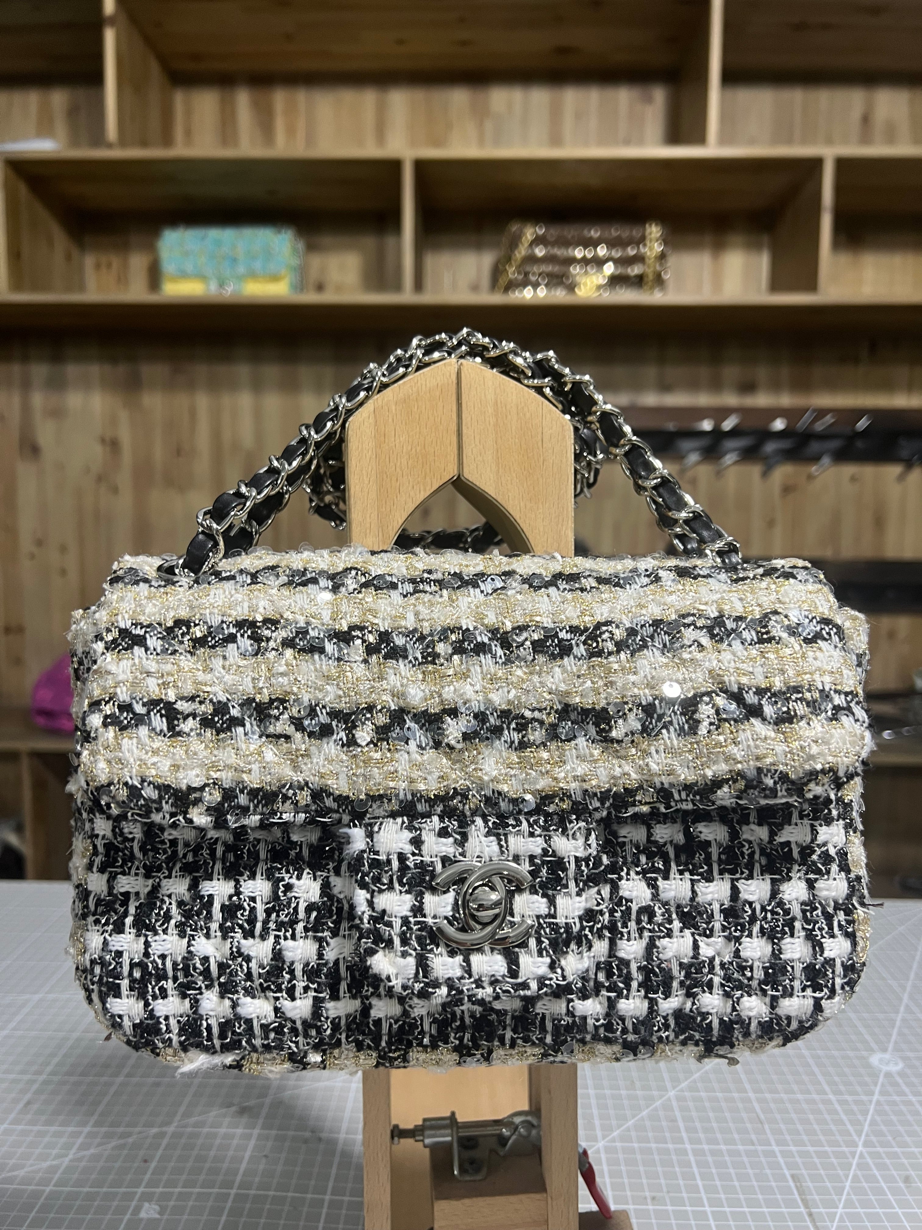 Upcycled Chanel-Style Tweed CF Bag