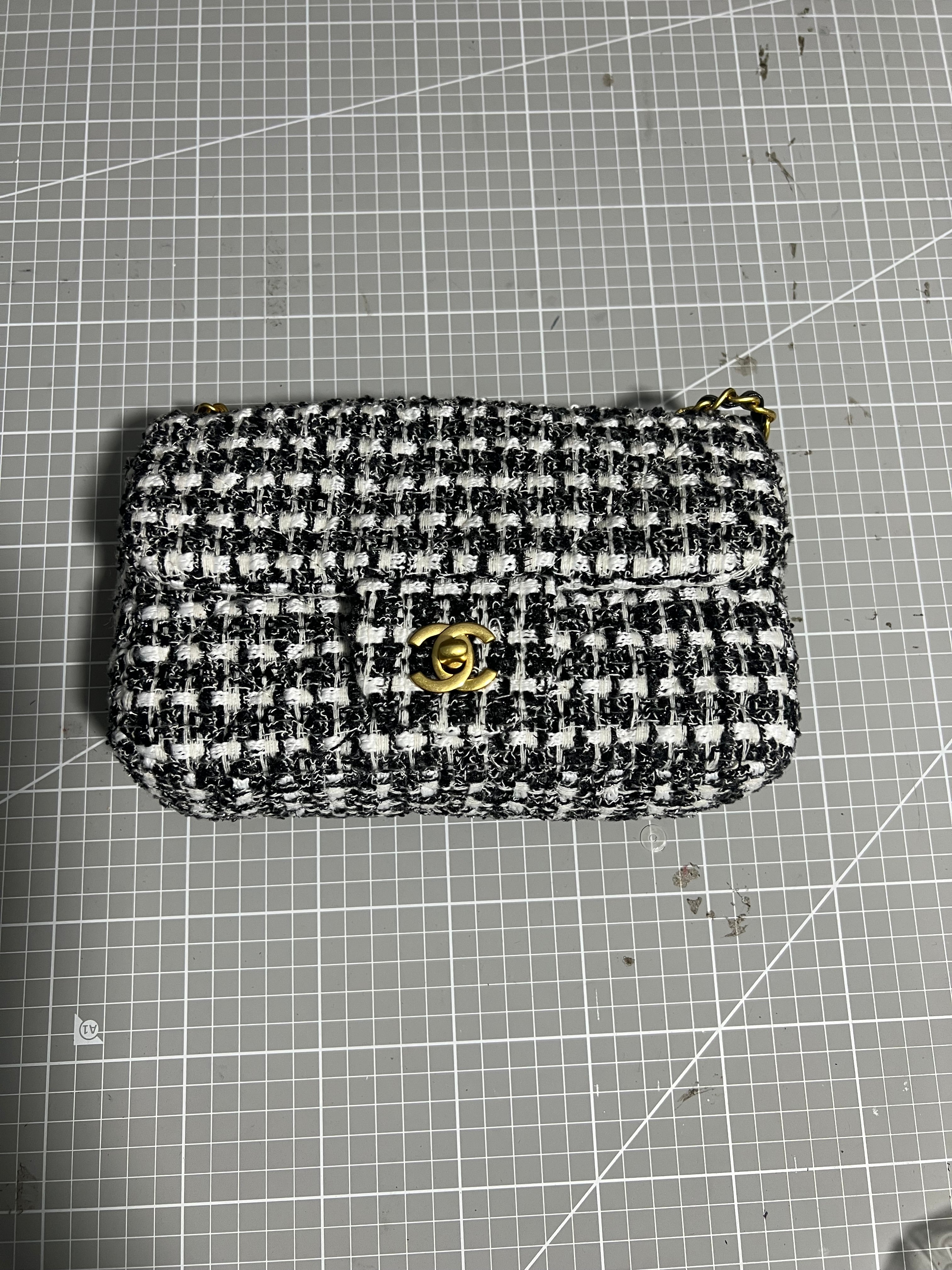 Chanel-Inspired Tweed Elegance: Upcycled Bag Crafted from Classic Tweed Fabric