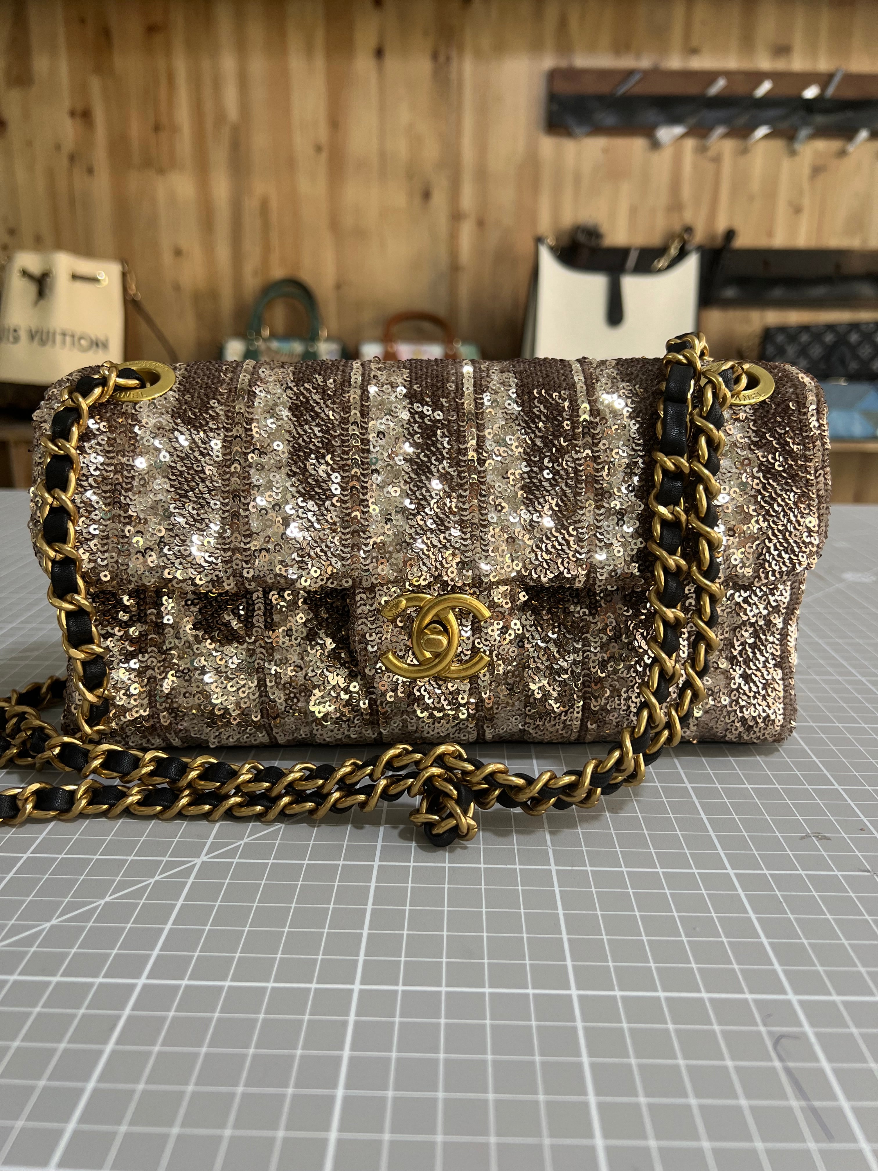 Sequined Fabric Upcycled Chanel-style Bag: A Glamorous Fashion Statement