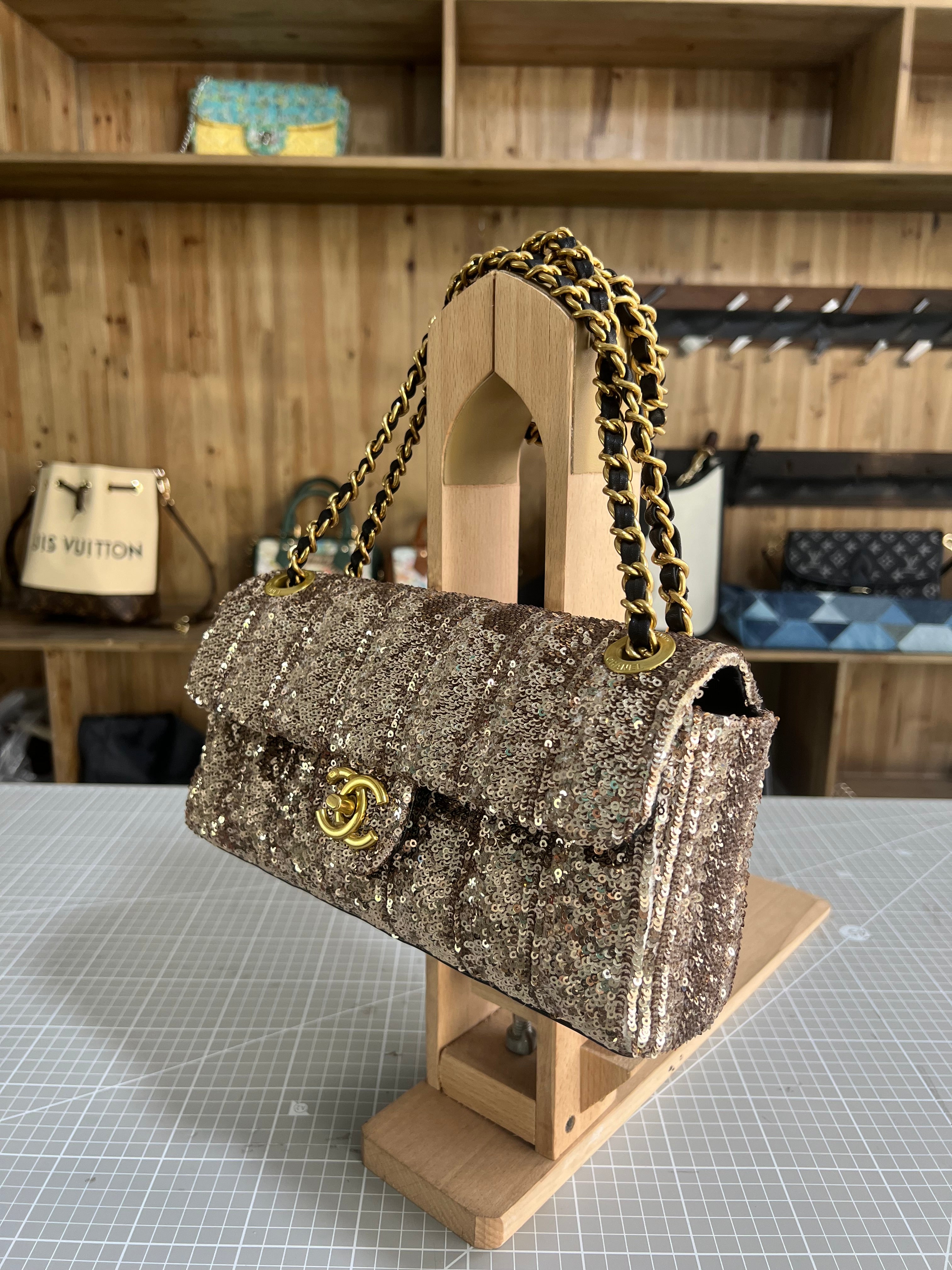 Sequined Fabric Upcycled Chanel-style Bag: A Glamorous Fashion Statement