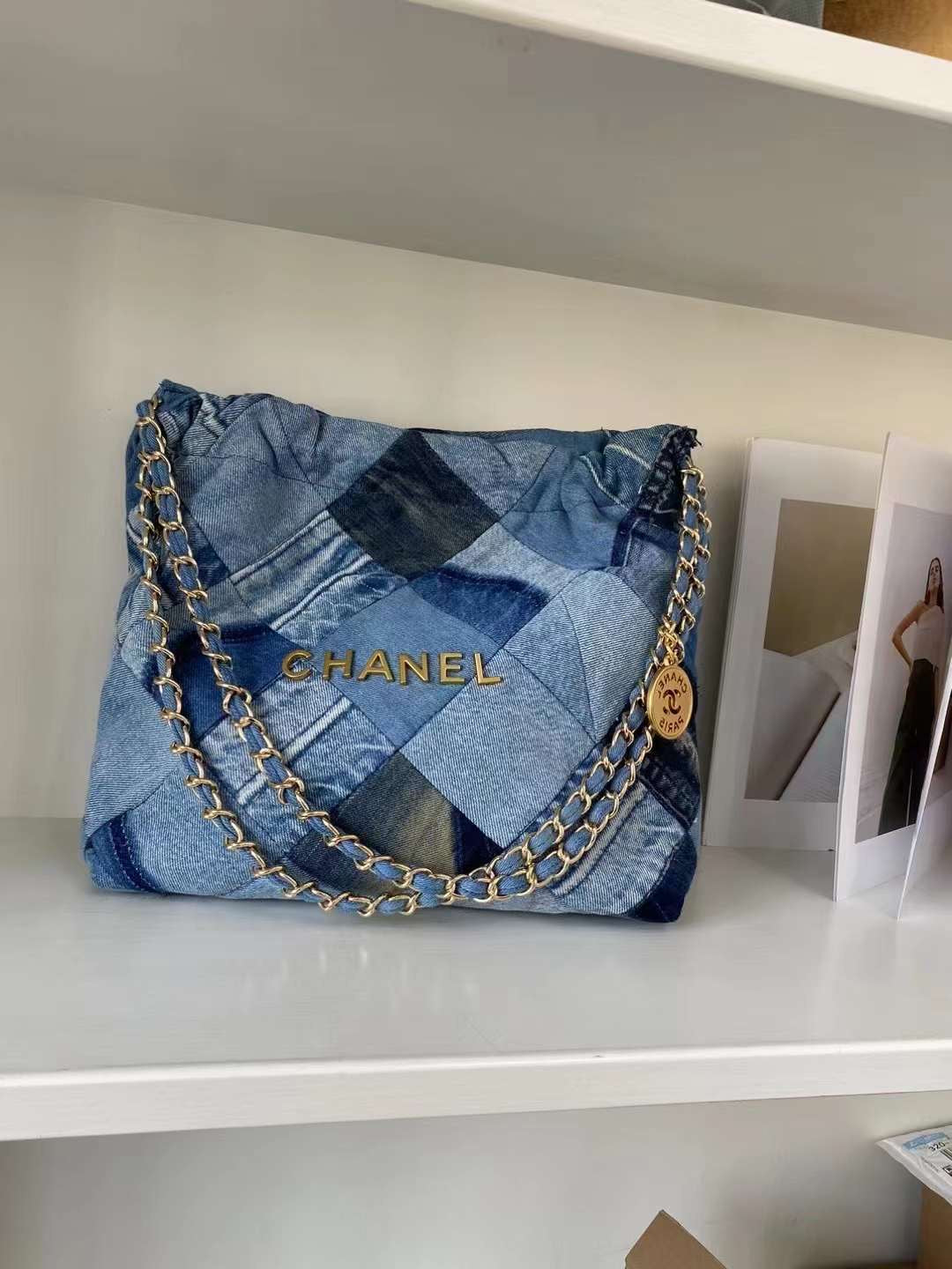 Chanel-Style Denim Patchwork Trash Bag