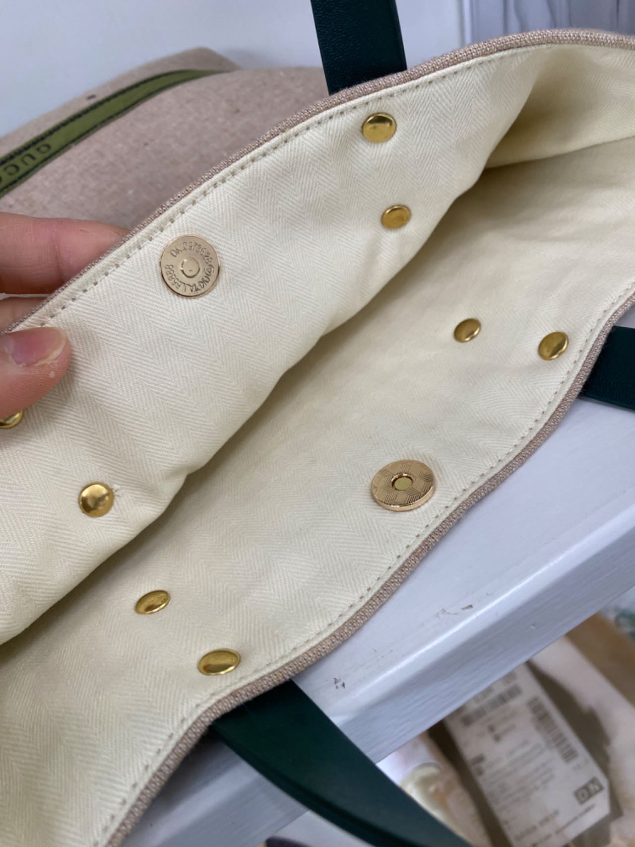 Upcycled Gucci Dust Bag Tote Bag with Green Handles